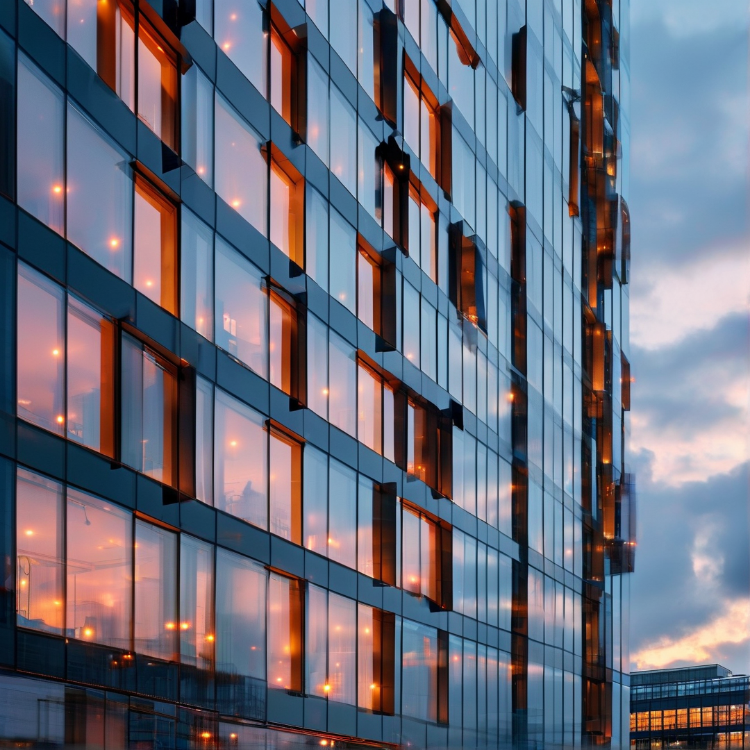 Modern Glass Facade at Dusk
