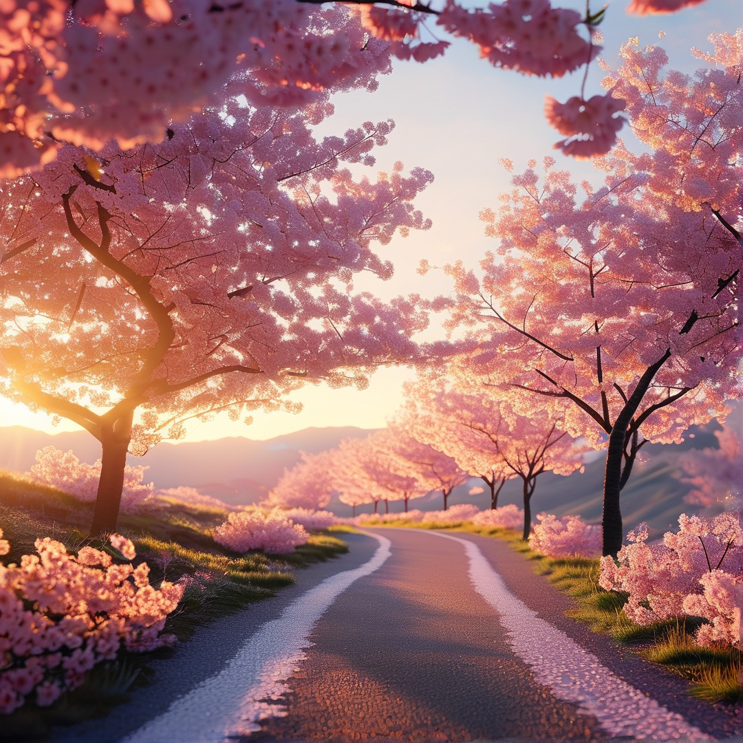 Cherry Blossom Road at Sunset
