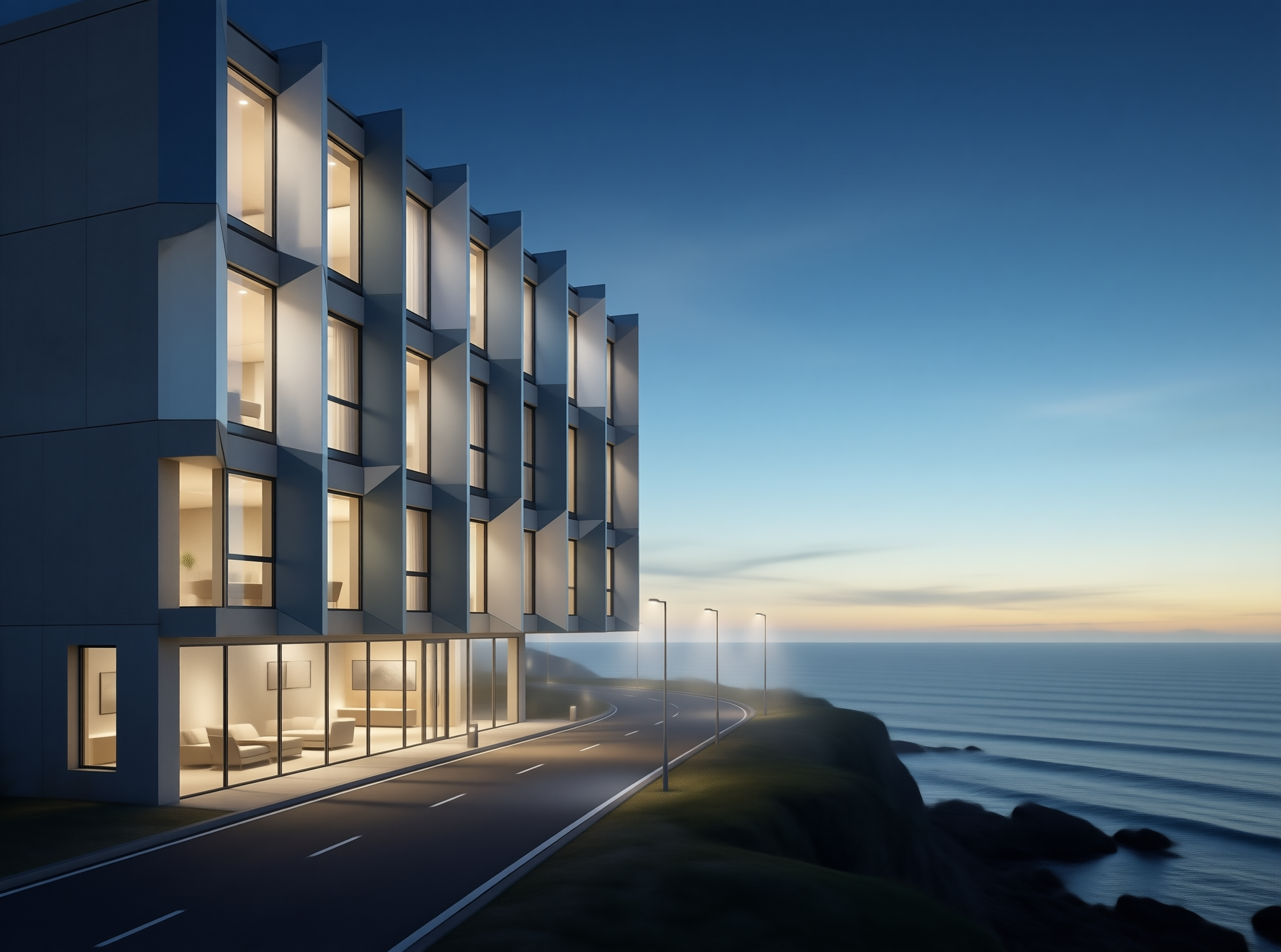 Coastal Modern Building at Dusk