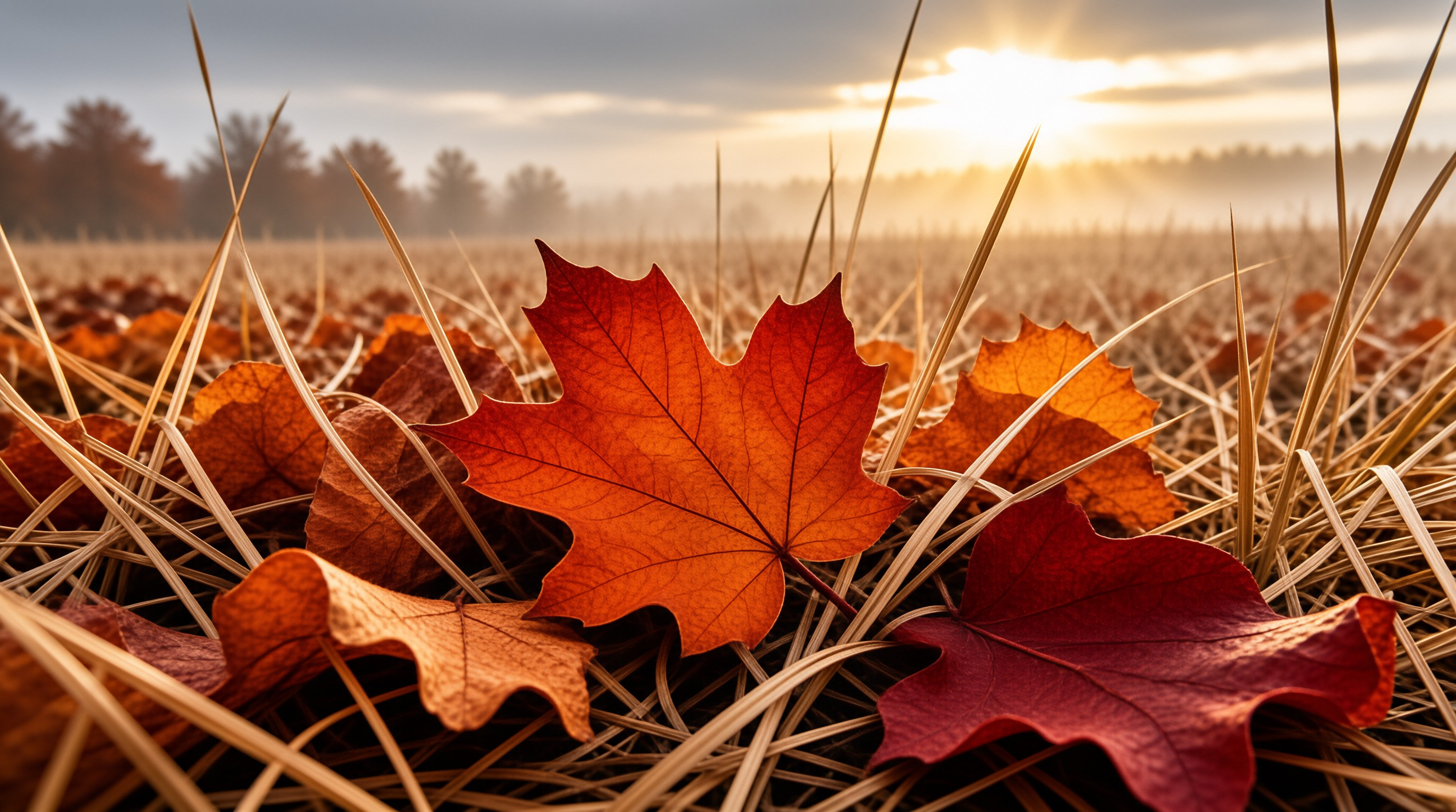 Sunlit Autumn Maple Leaves