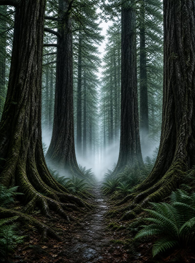 Misty Ancient Forest Path