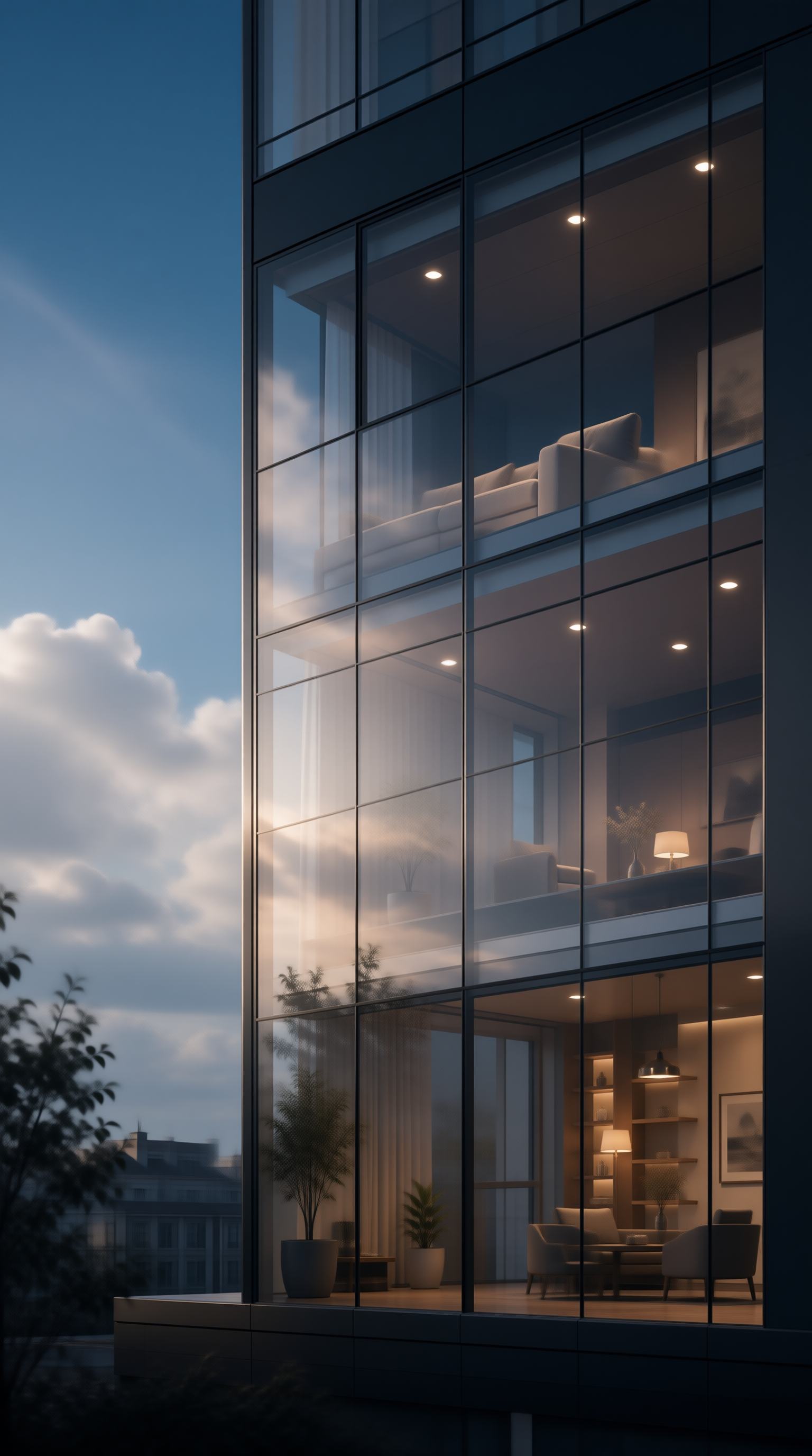 Glass Tower Facade in Cloud Light