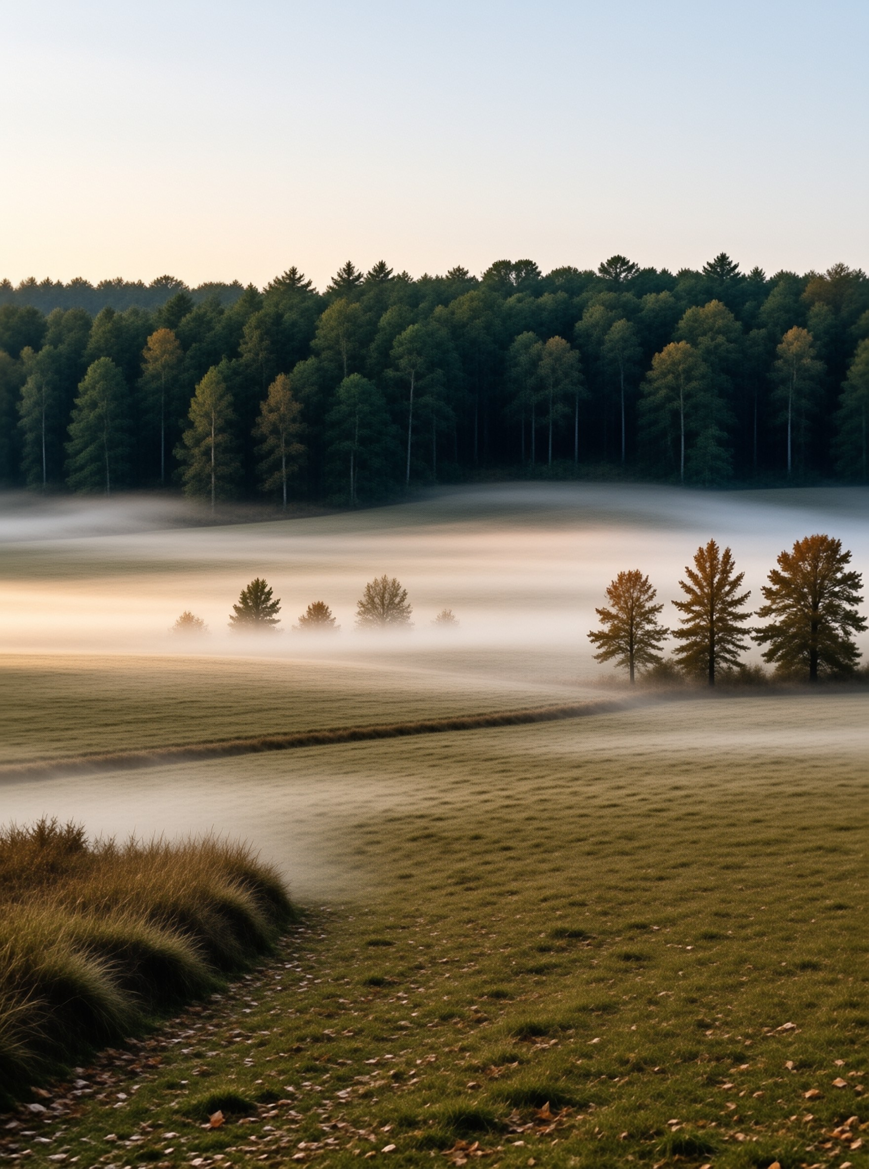 Foggy Dawn Pastoral Scene