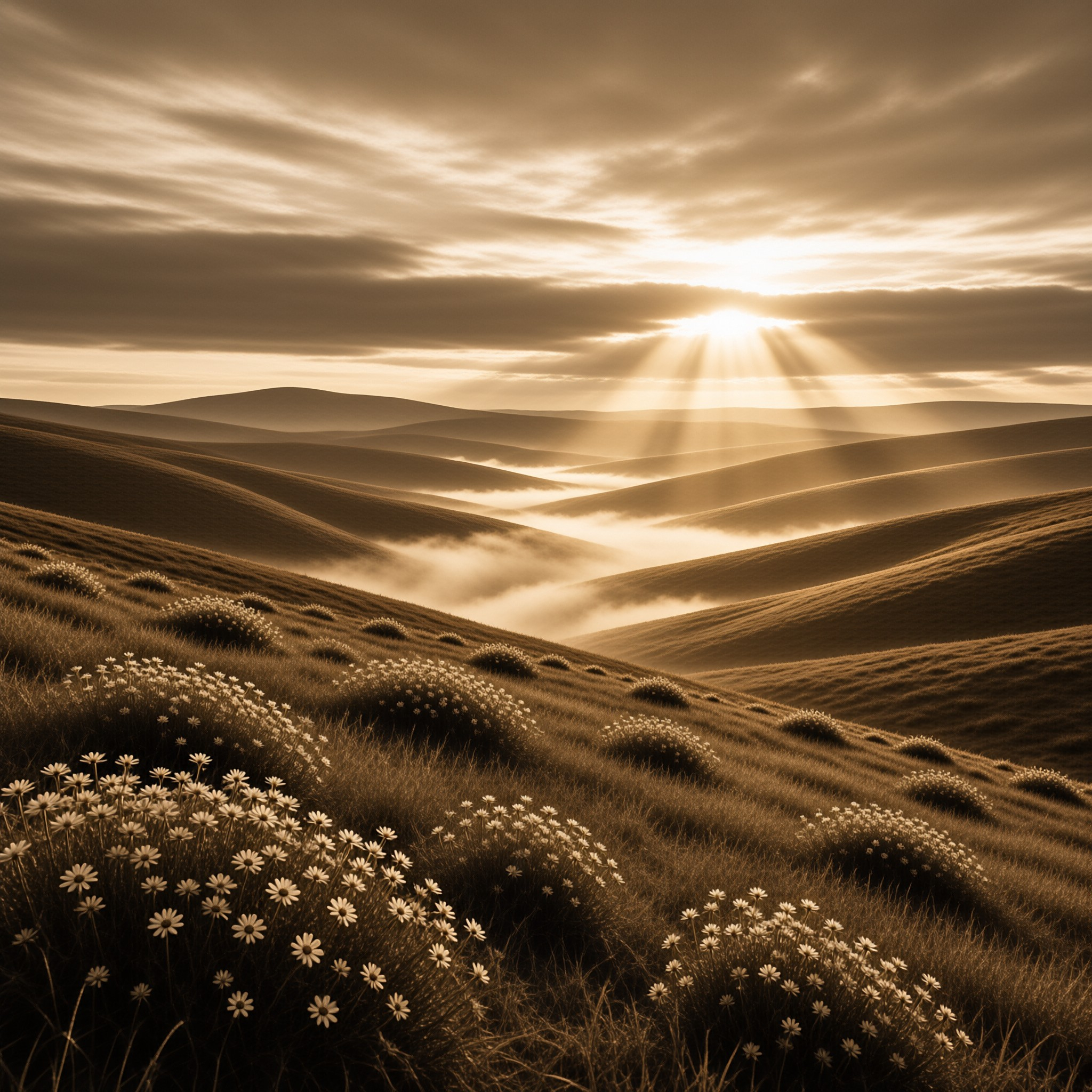Sunbeams Over Misty Hills