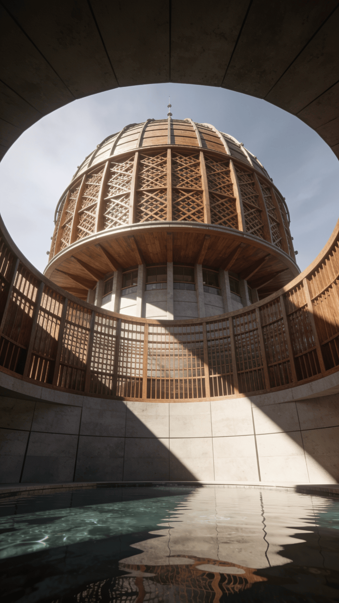 Observatory with Wooden Lattice — Reflecting Pool