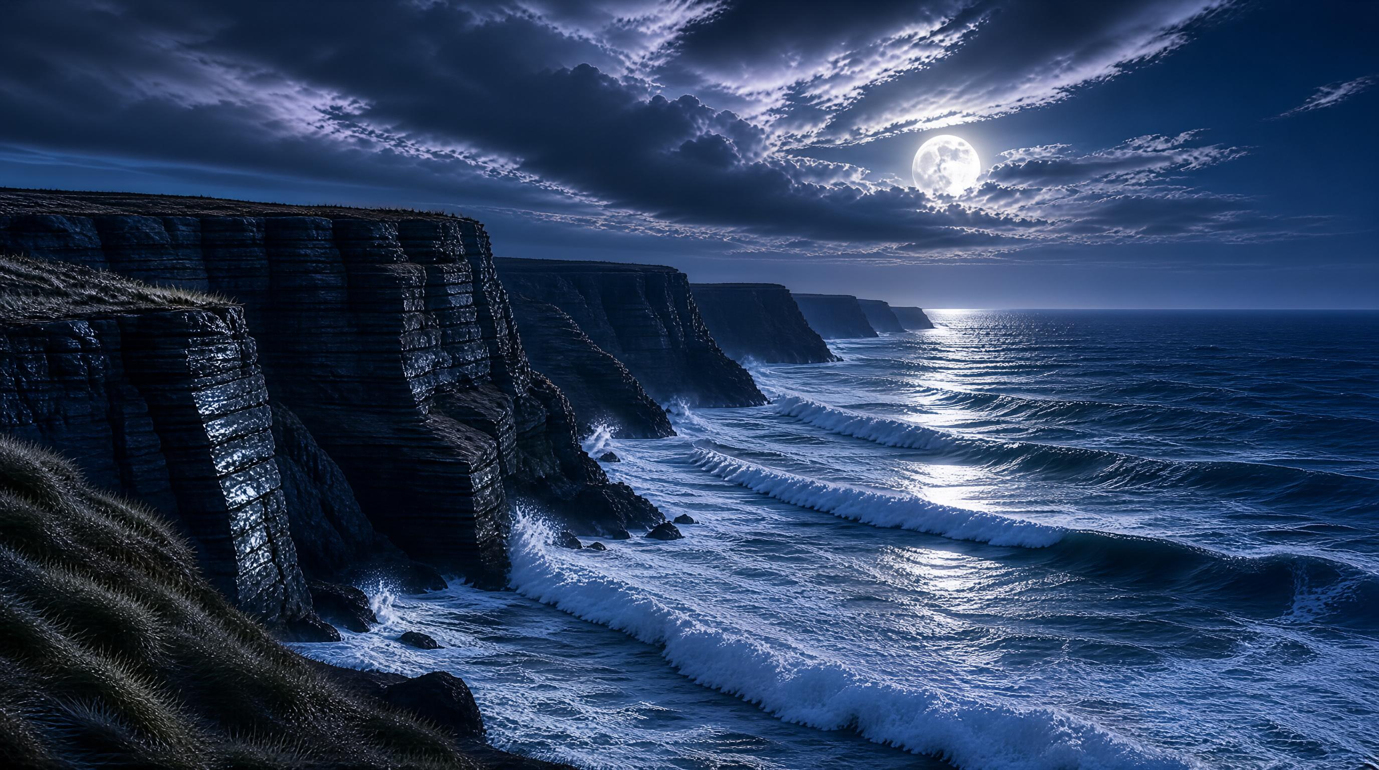 Moonlit Cliffs at Night