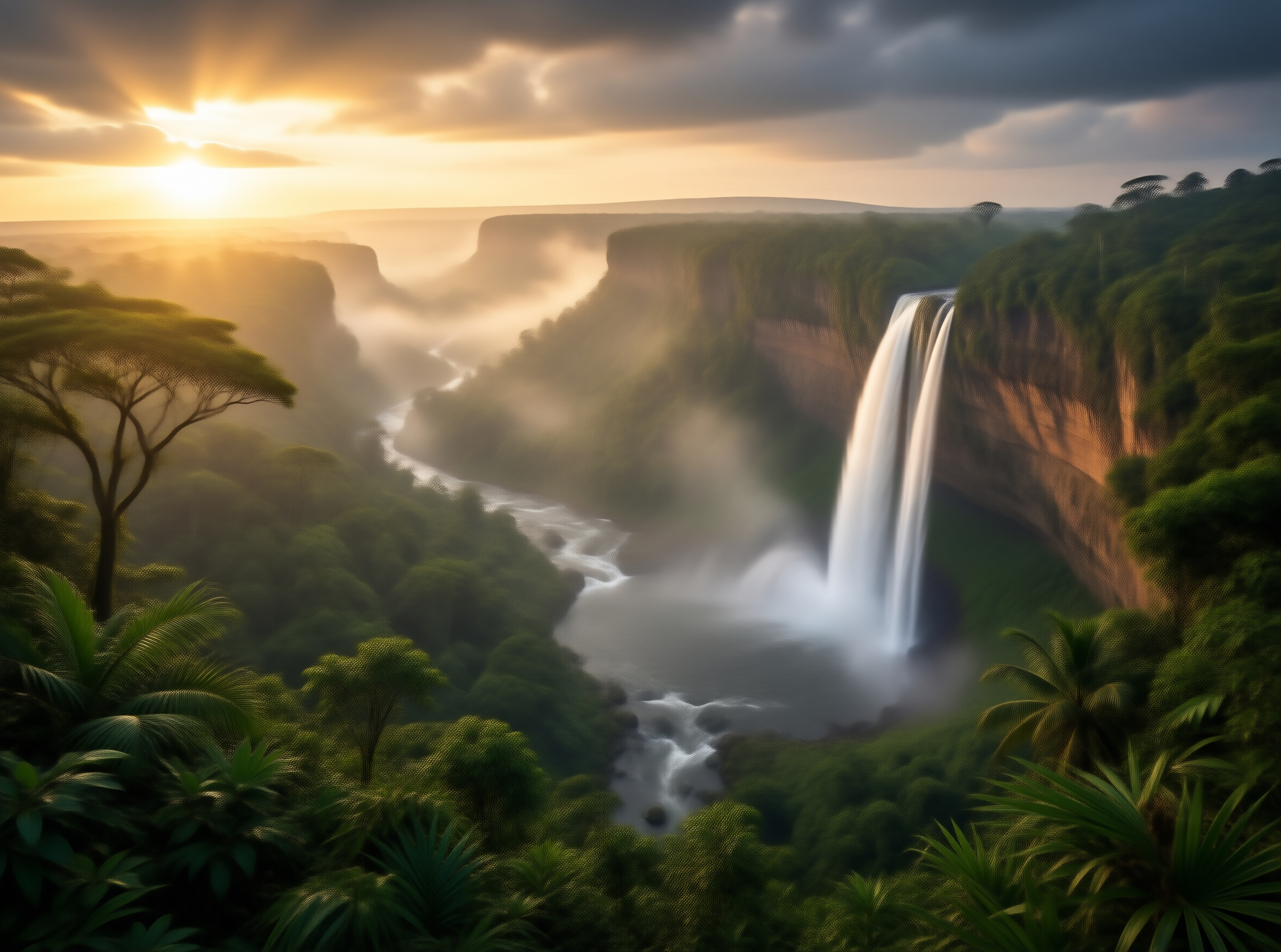 Waterfall at Golden Sunrise