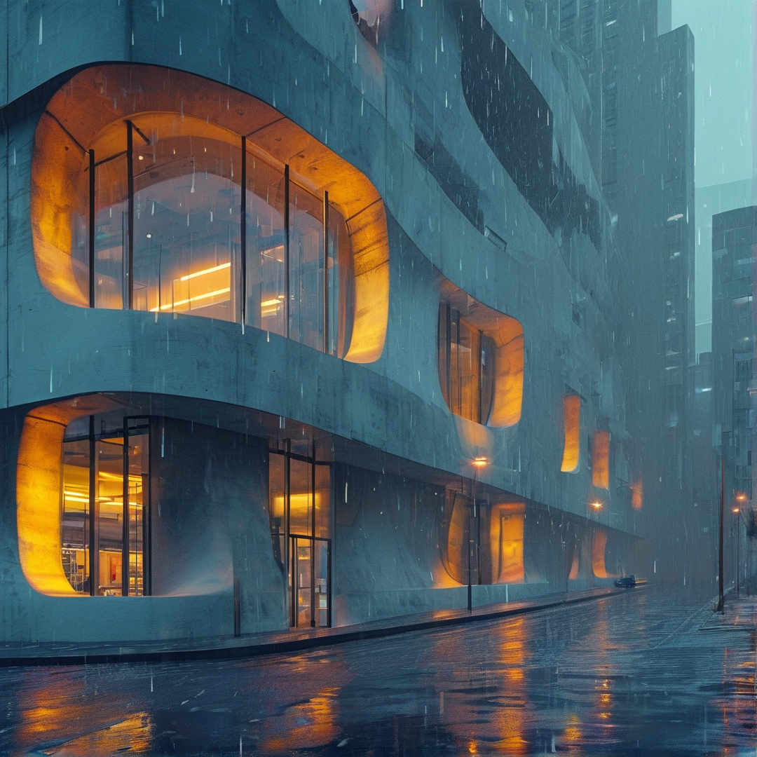 Modern Architecture in Rain