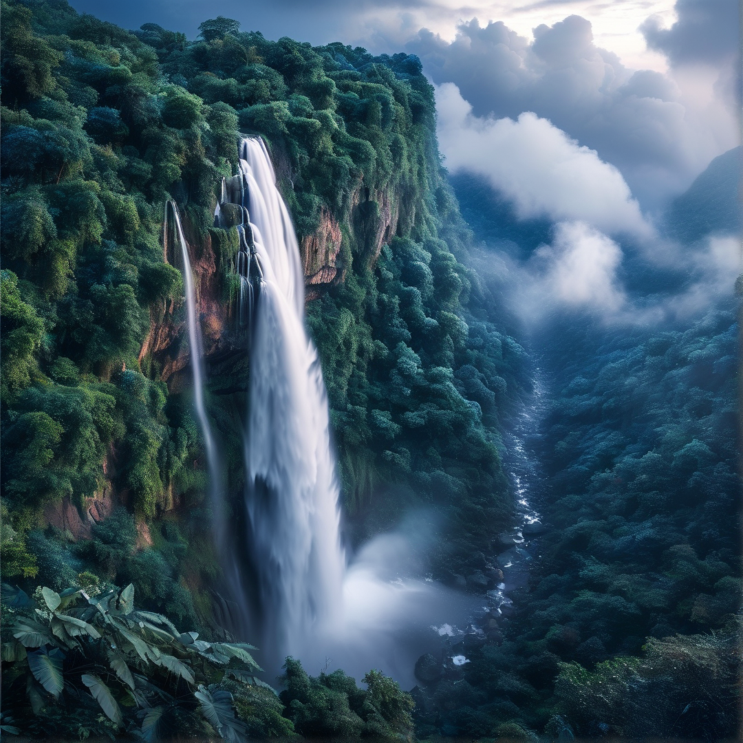 Misty Forest Waterfall