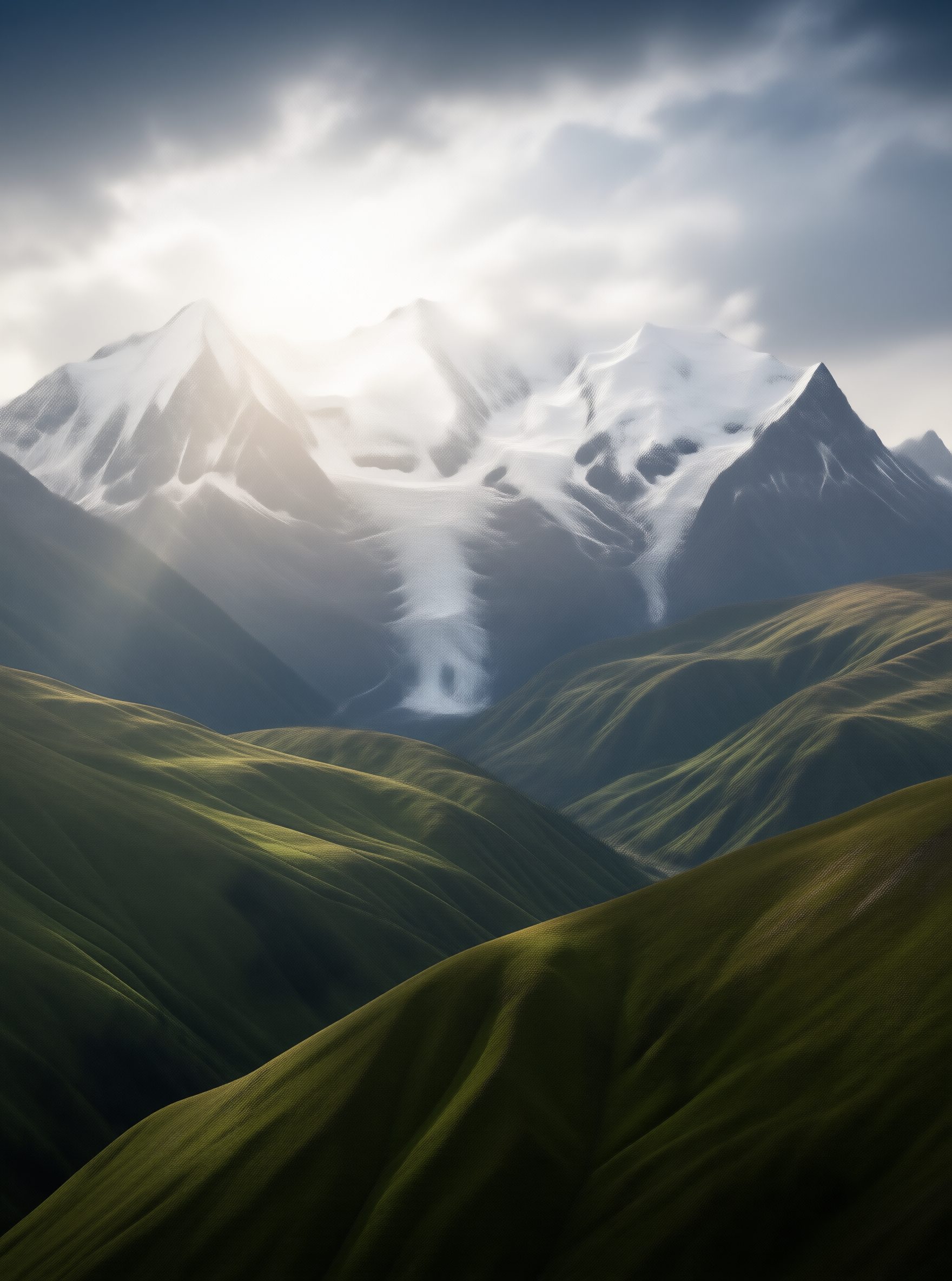 Snowy Peaks and Green Hills