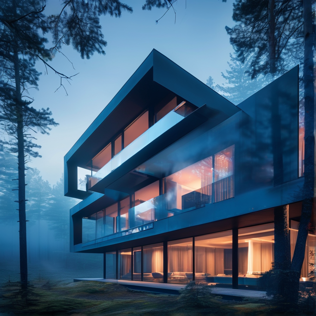 Modern Glass House in Forest