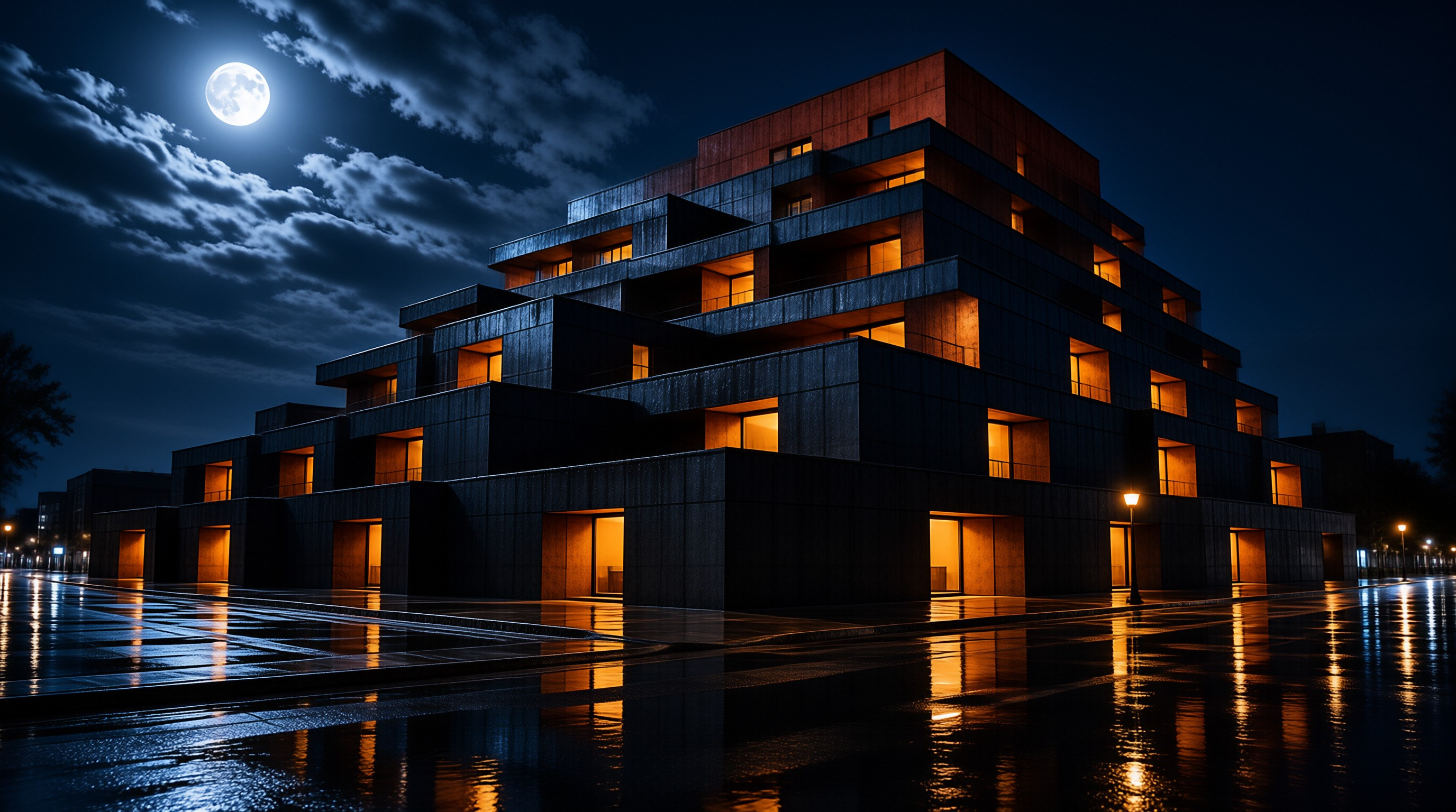 Moonlit Modern Building