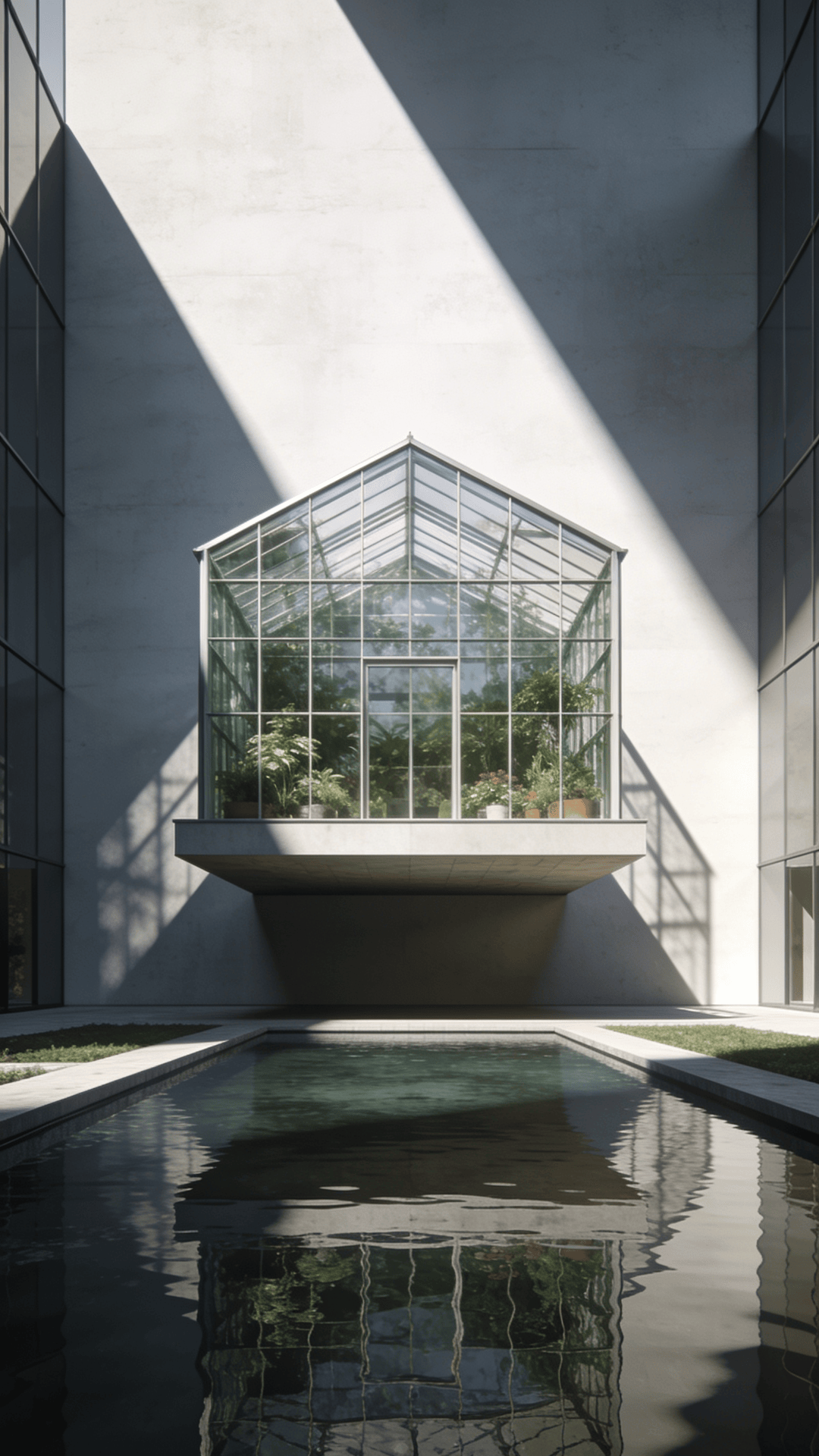 Greenhouse with Floating Cantilever — Reflecting Pool