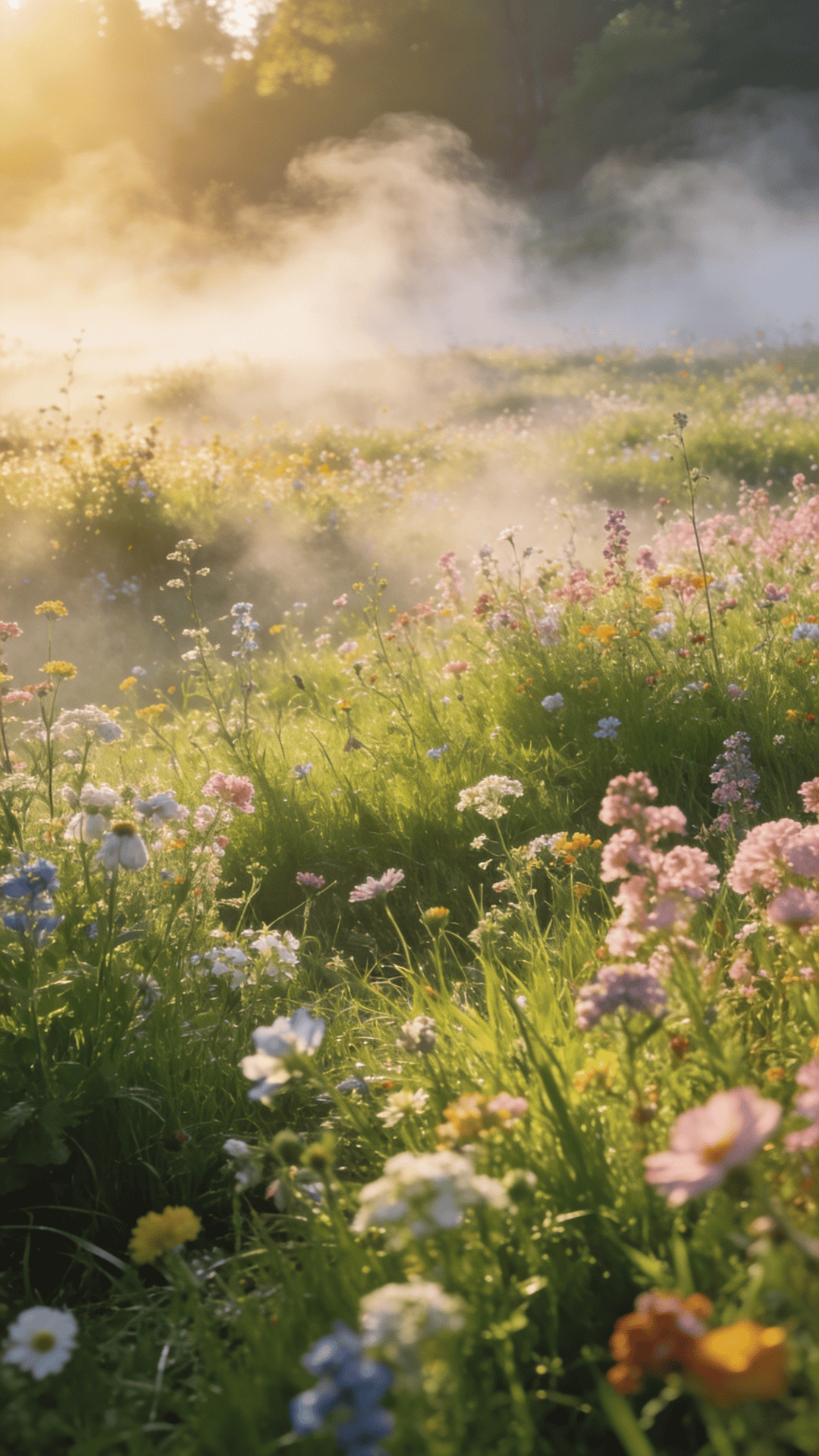 Wildflower Meadow in Morning Mist