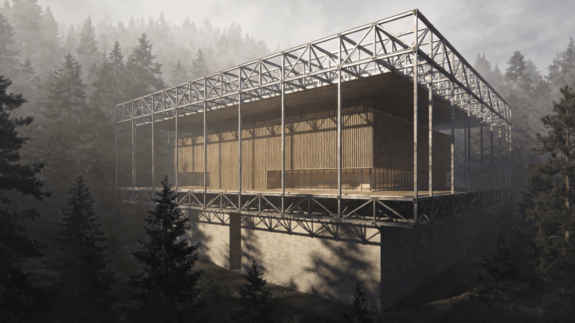 Museum with Steel Frame — Misty Forest