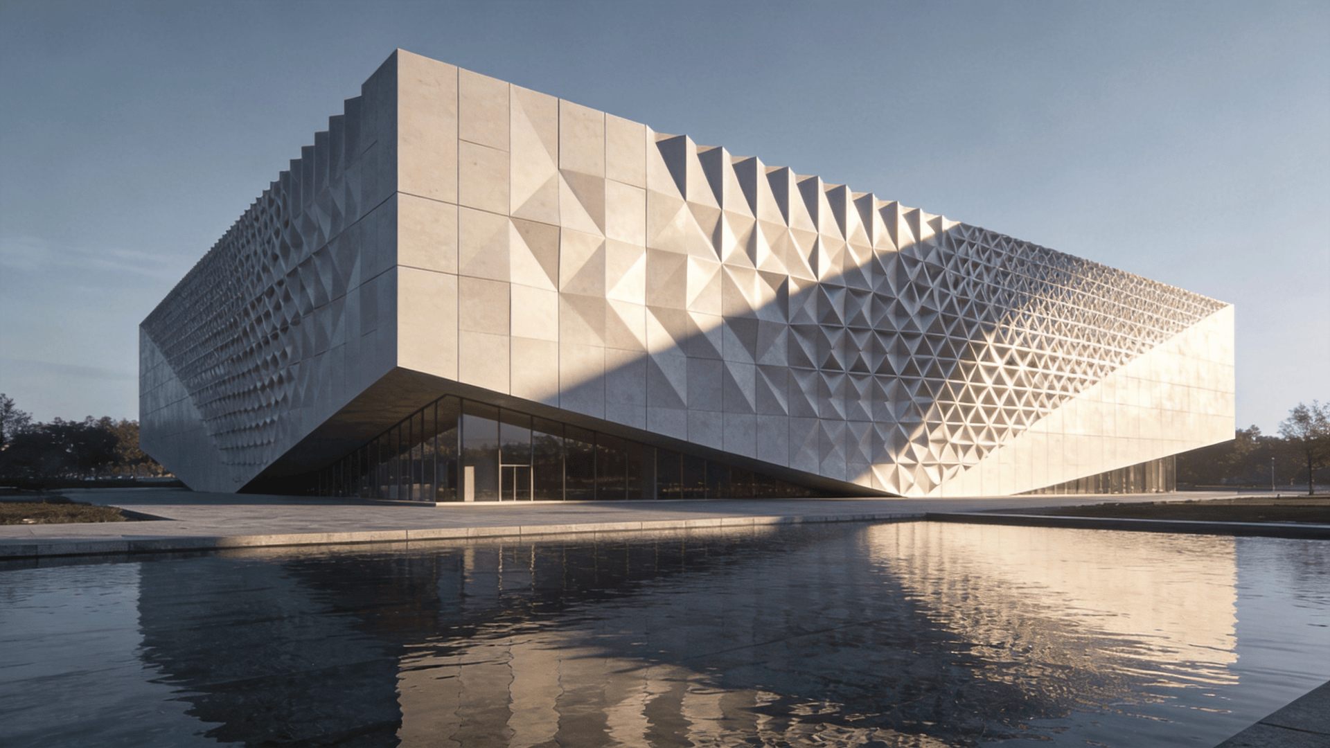 Cultural Center with Parametric Facade — Reflecting Pool