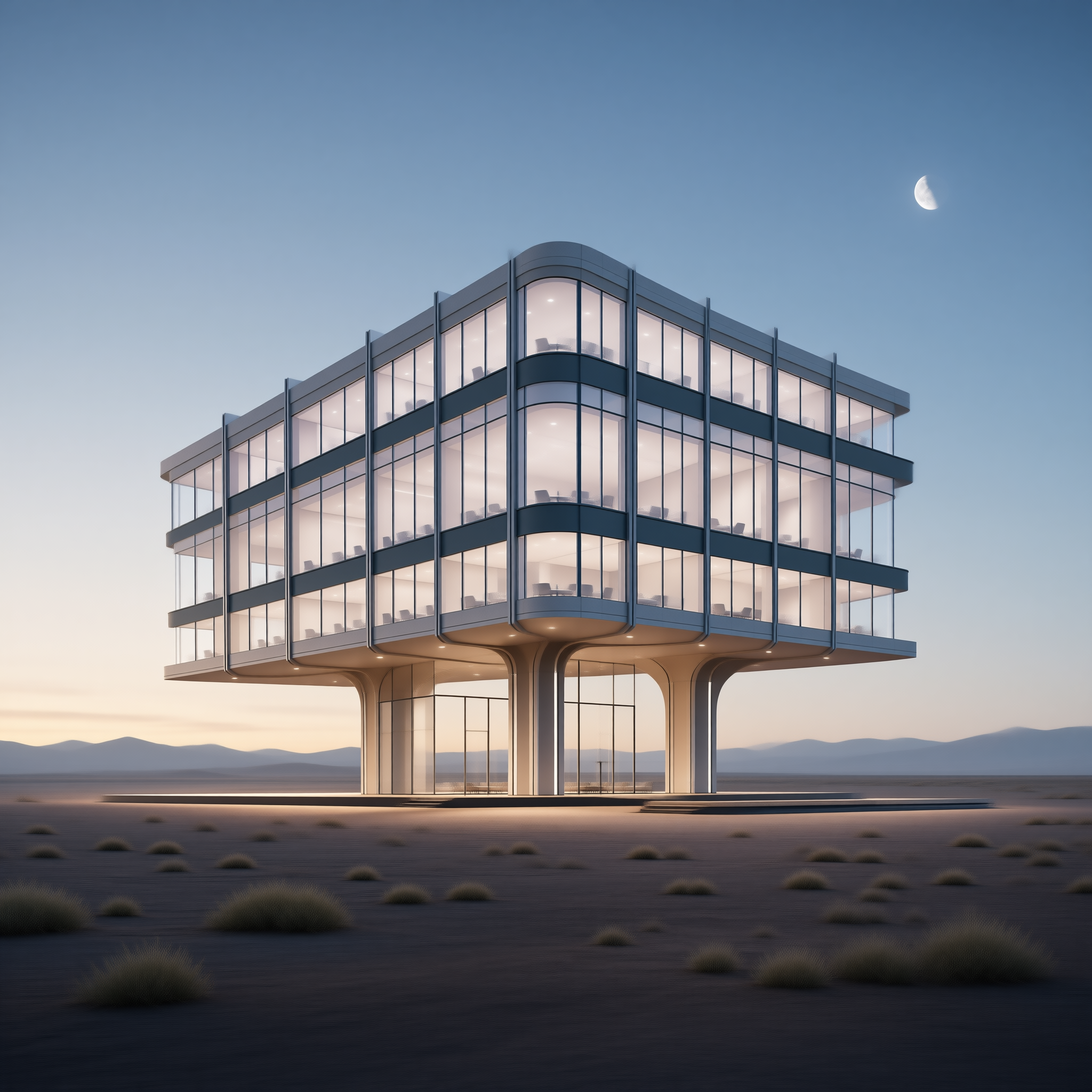 Modern Glass Office Building in Desert