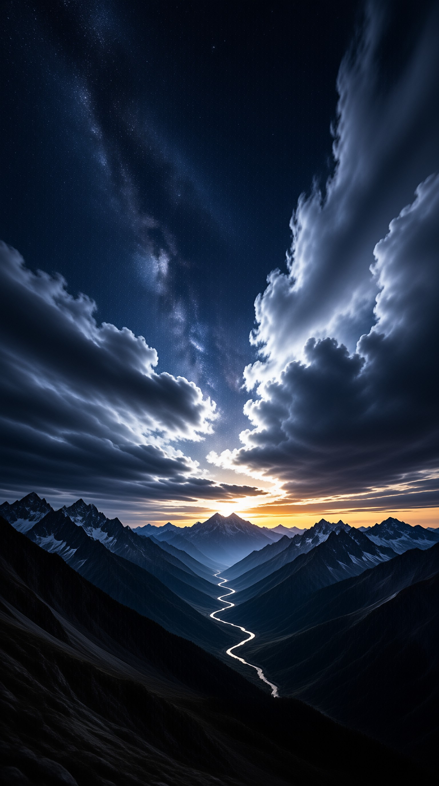 Sunrise over Snowy Mountains