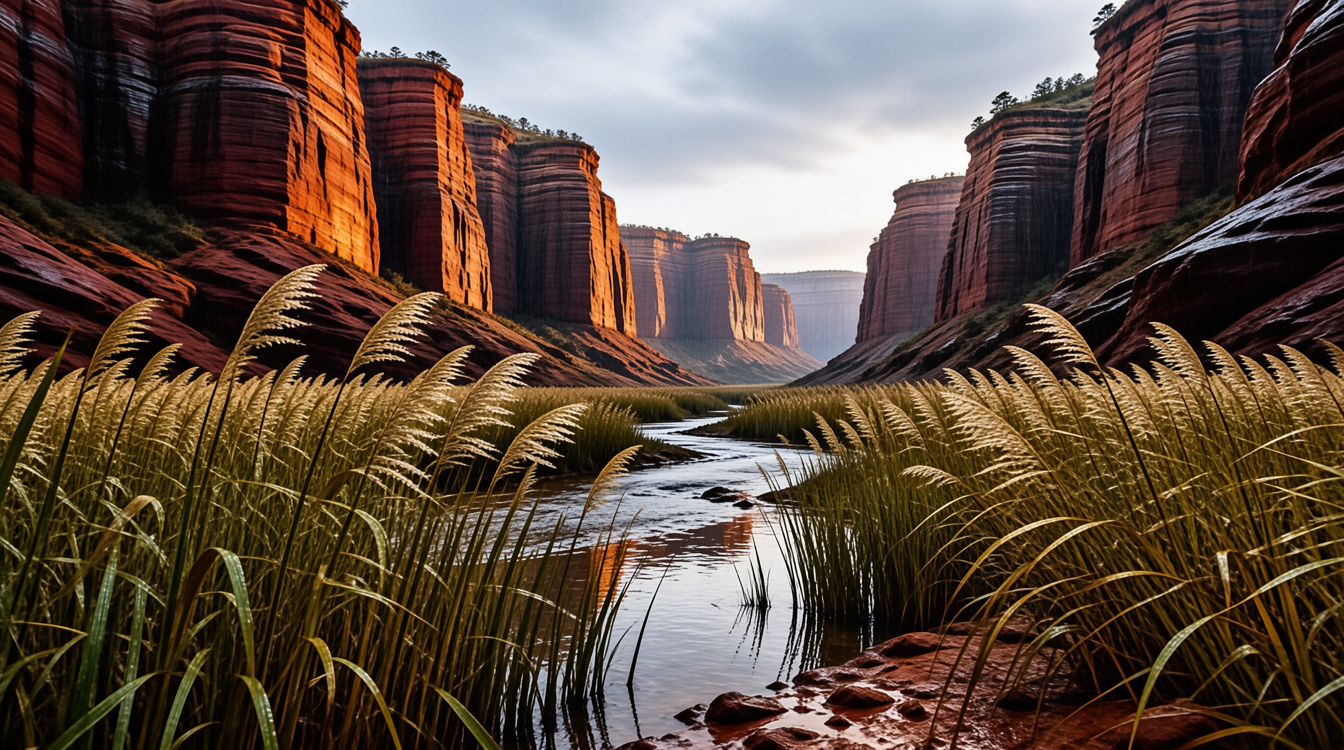 Sunlit Red Canyon Stream