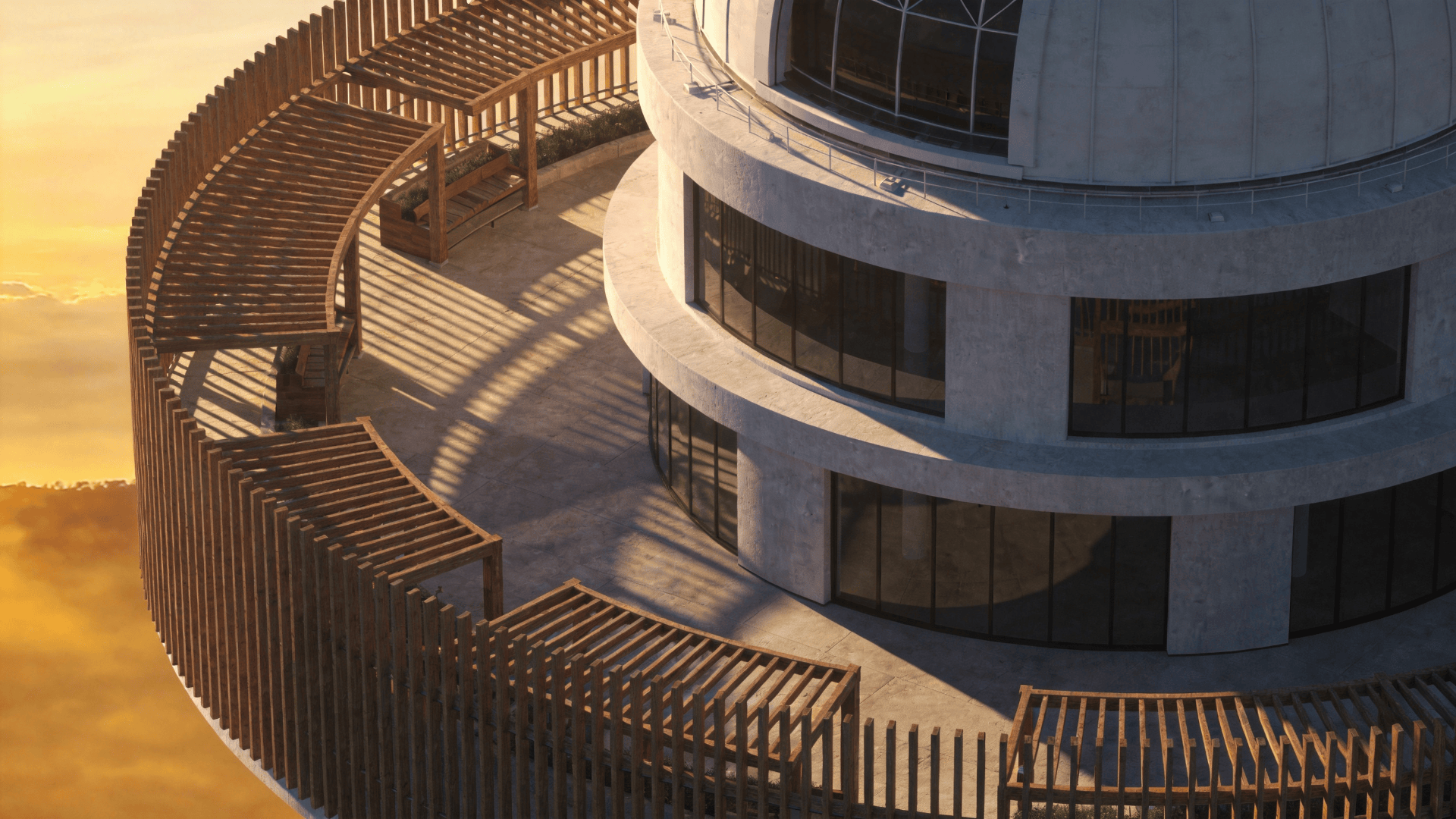 Observatory with Wooden Lattice — Golden Sunset
