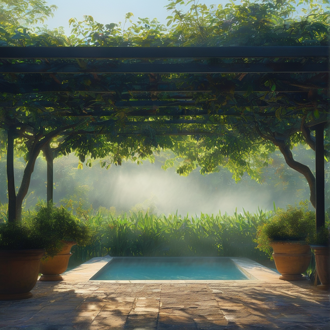 Misty Sunlit Garden Pool