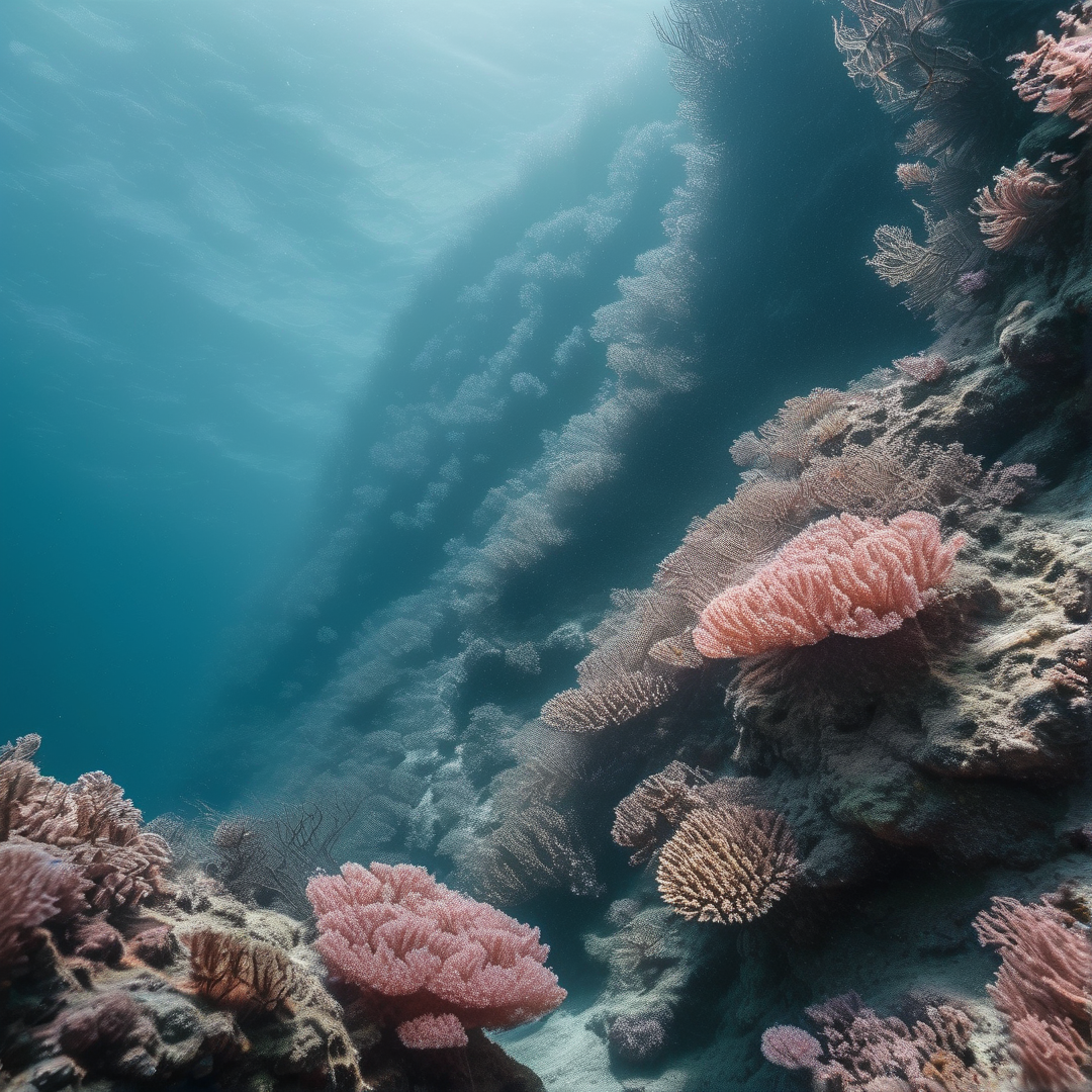 Sunlit Underwater Coral Canyon