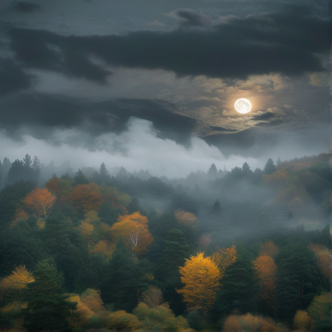 Misty Forest and Moonlight
