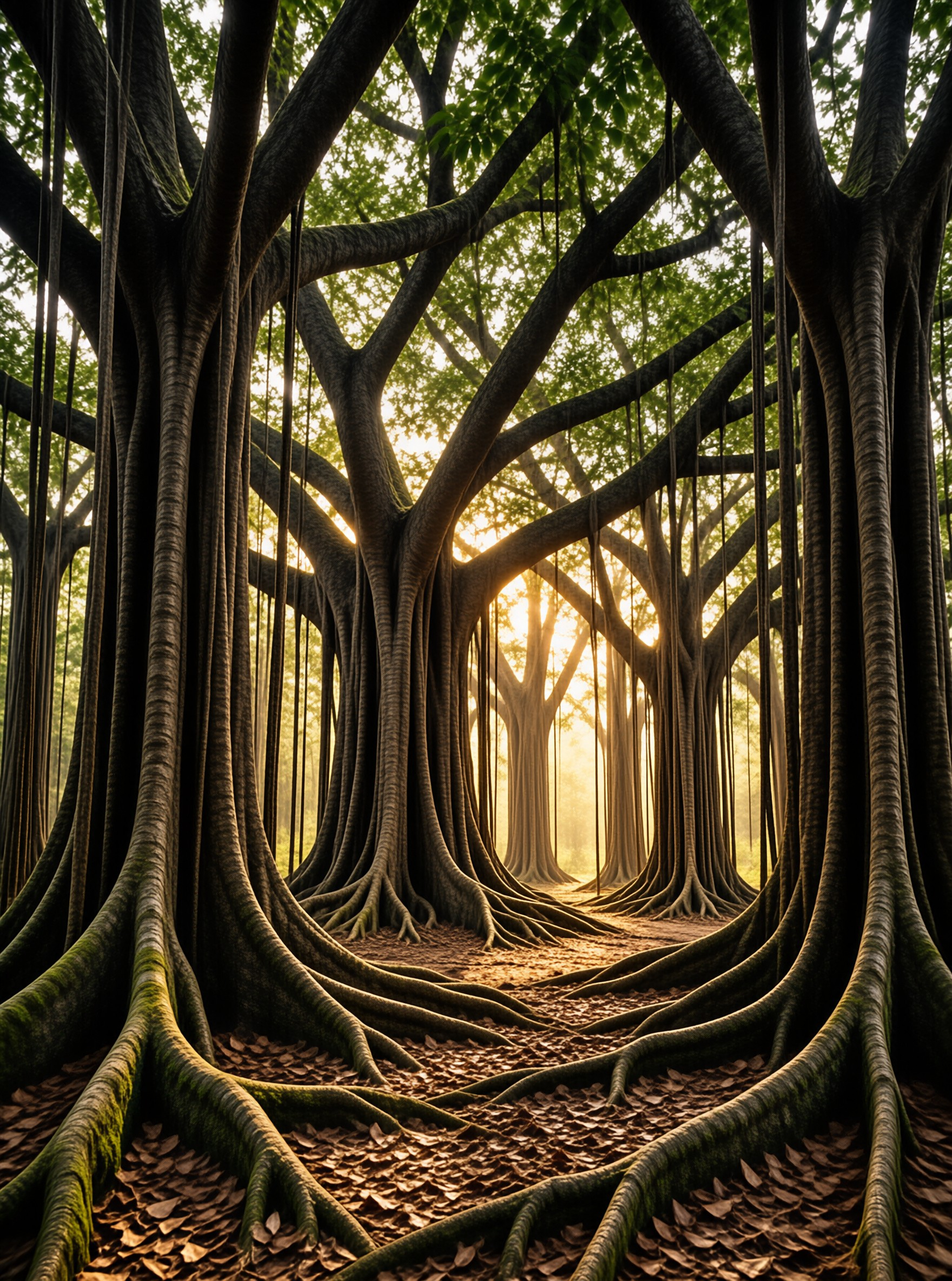 Sunlit Tree Root Corridor
