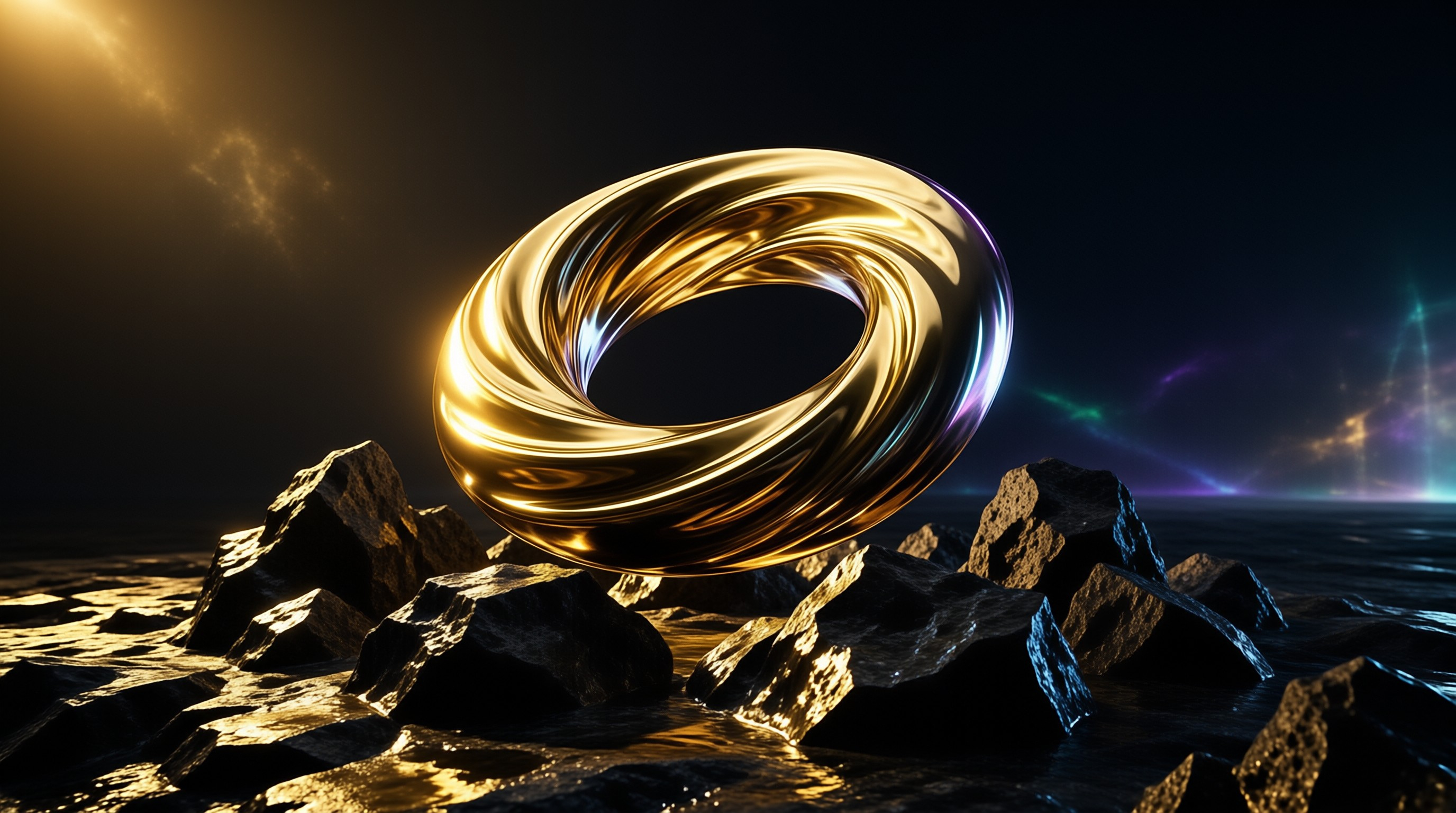 Golden Torus Above Dark Rocks