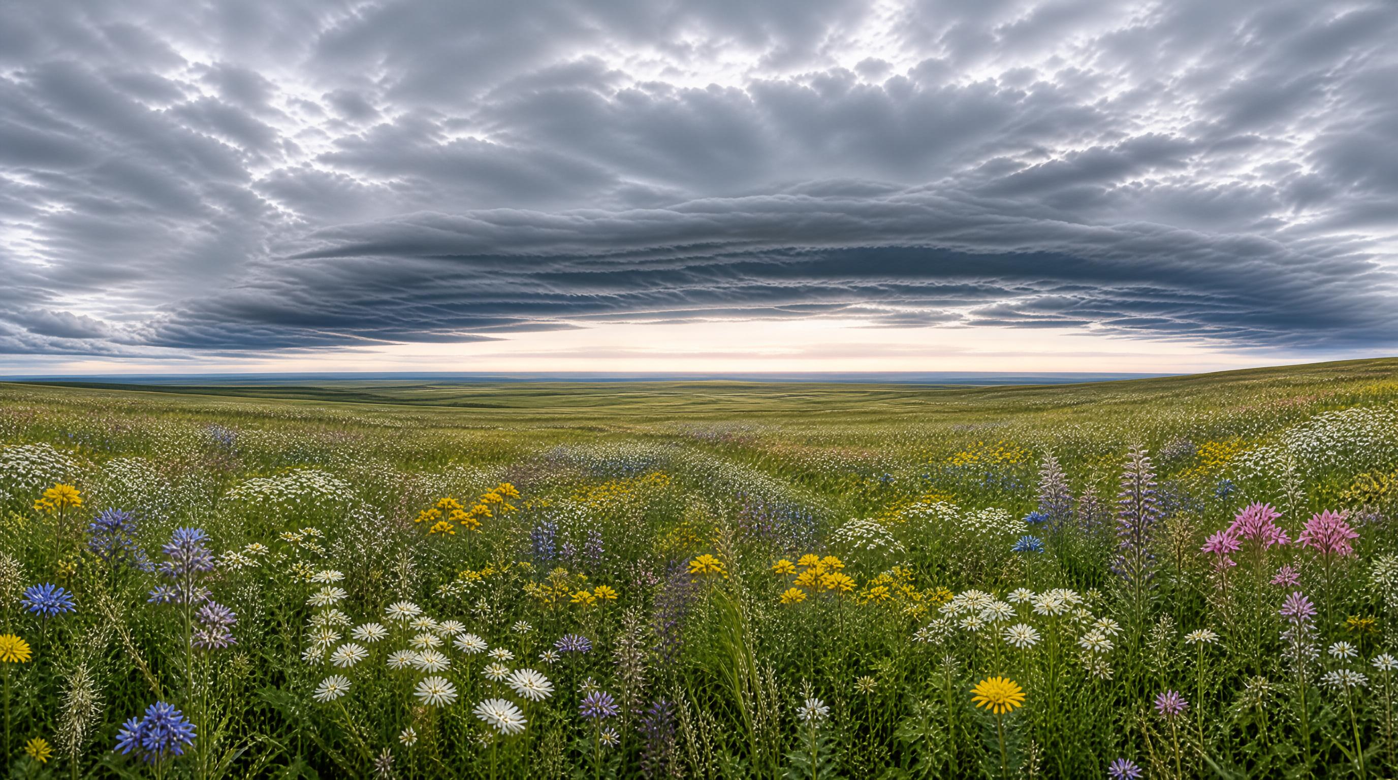 Colorful Meadow Under Clouds