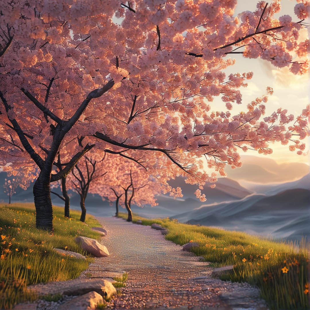 Cherry Blossom Path at Dawn