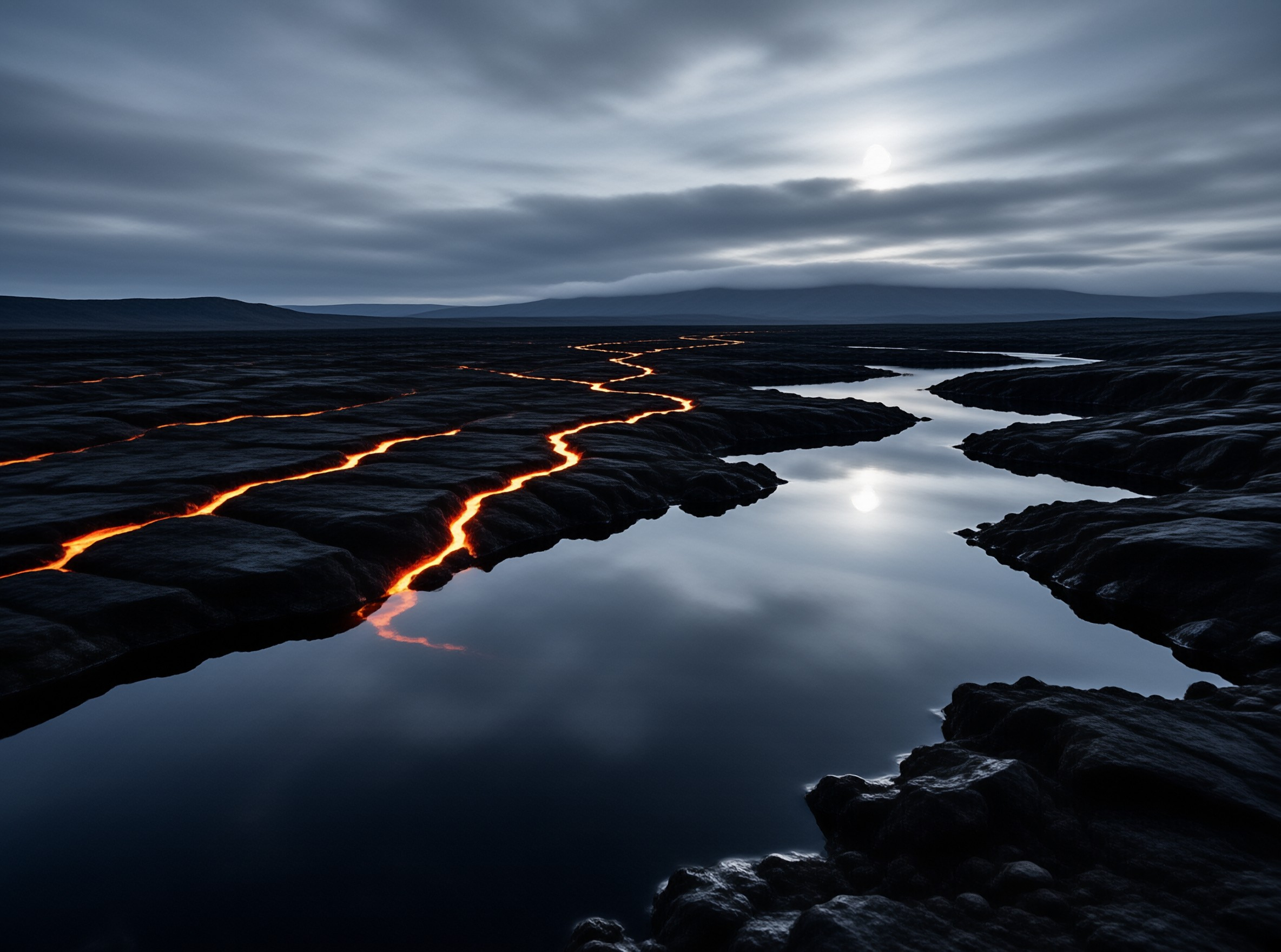 Moonlit Lava Flow Landscape