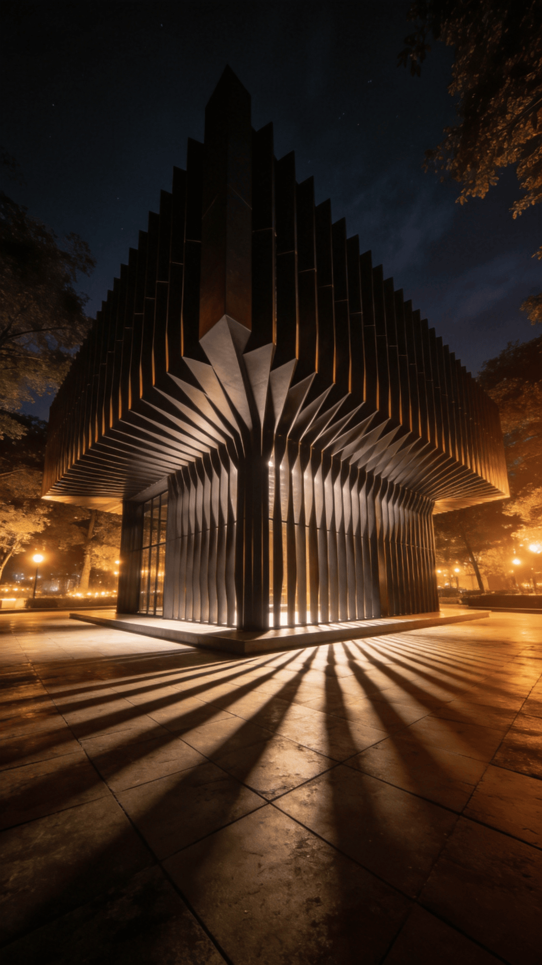 Pavilion with Parametric Facade — Night With Warm Lights