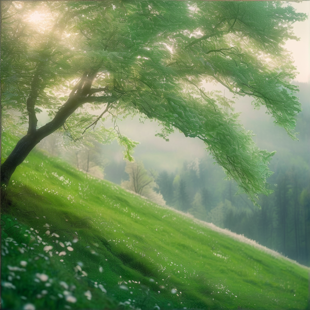 Sunlit Misty Landscape
