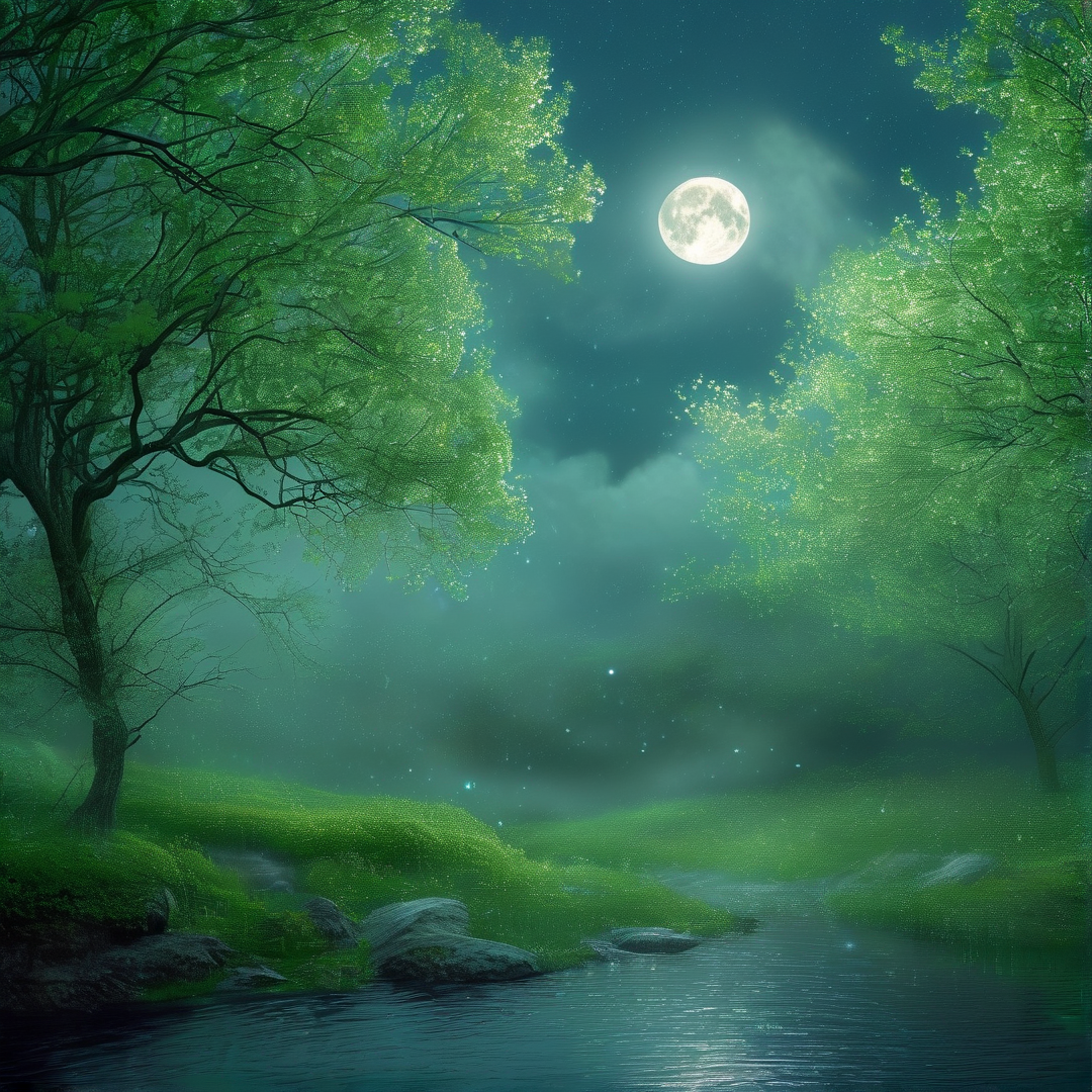 Moonlit Misty Forest Stream