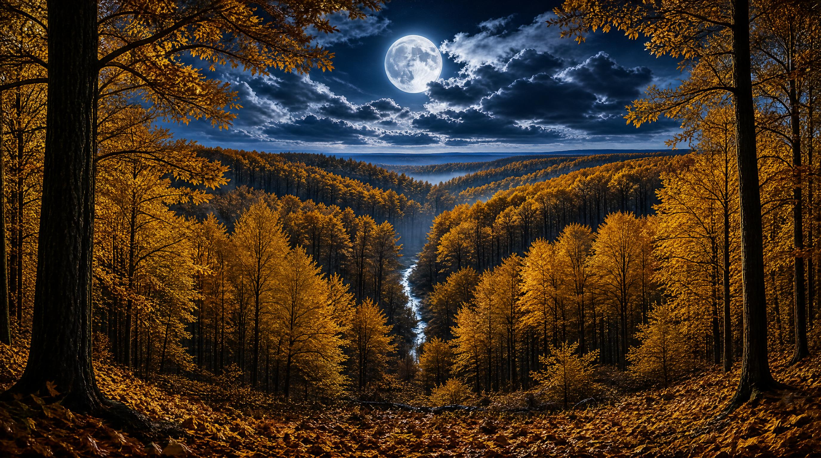 Moonlit Autumn Forest Valley
