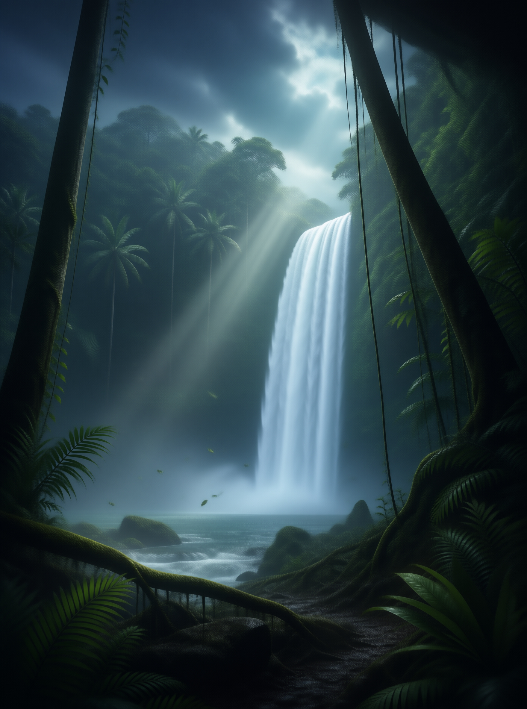 Tropical Waterfall in Rainforest