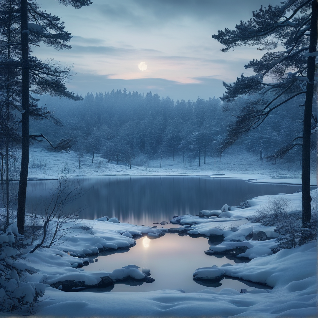 Moonlit Winter Lake