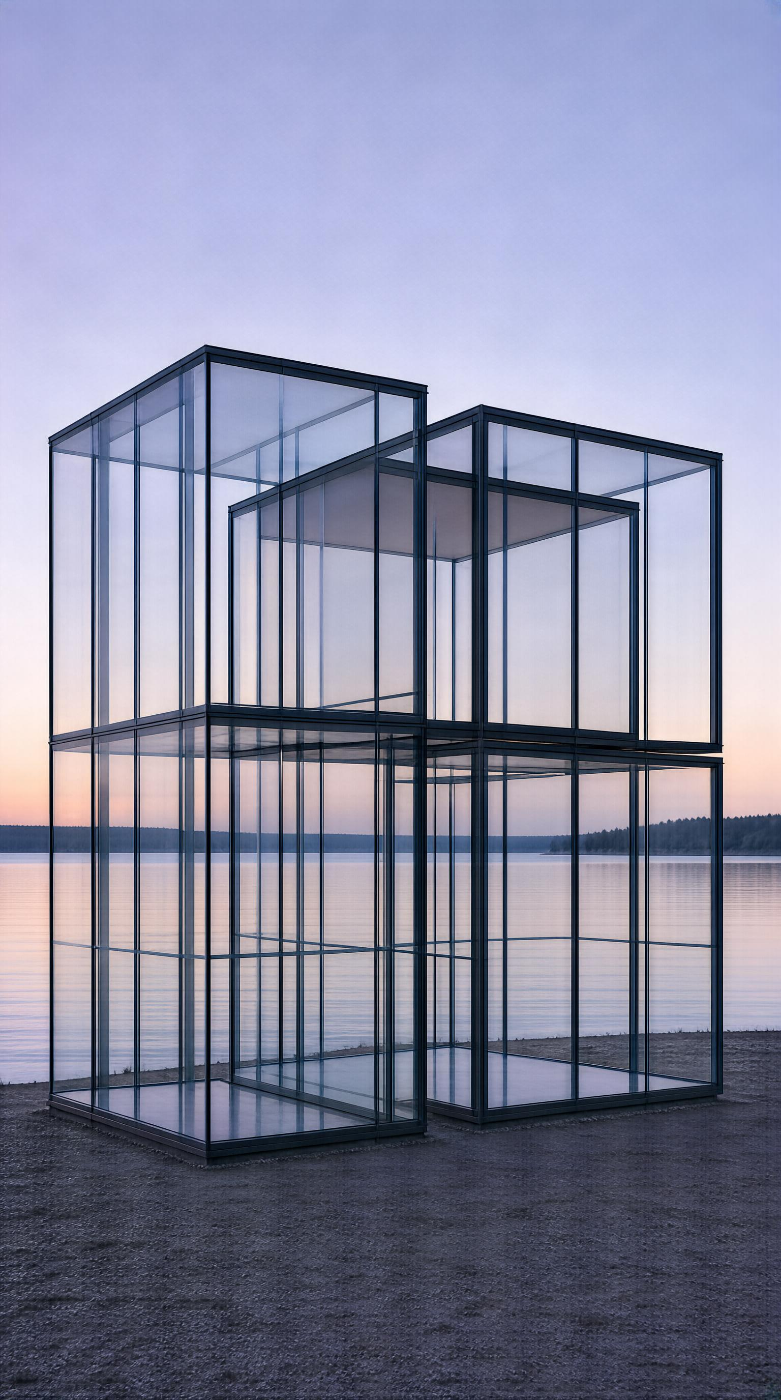 Glass Cubes on Lake Shore