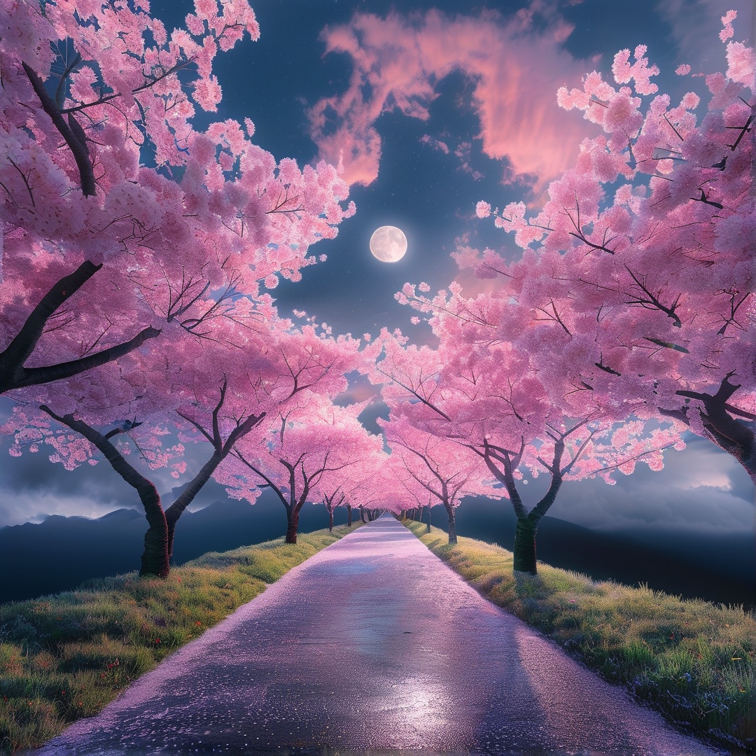 Moonlit Cherry Blossom Path