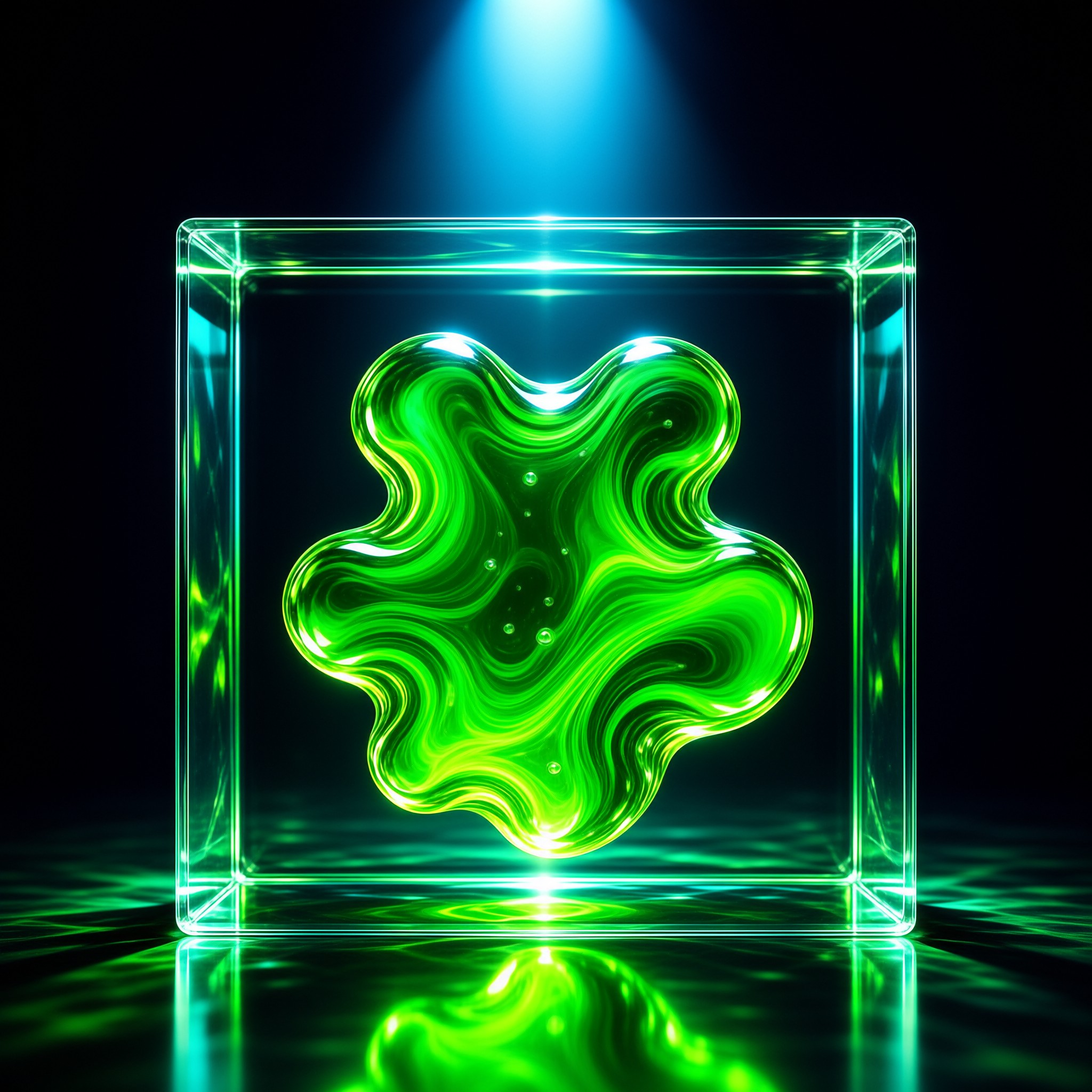 Glowing Green Fluid in Cube