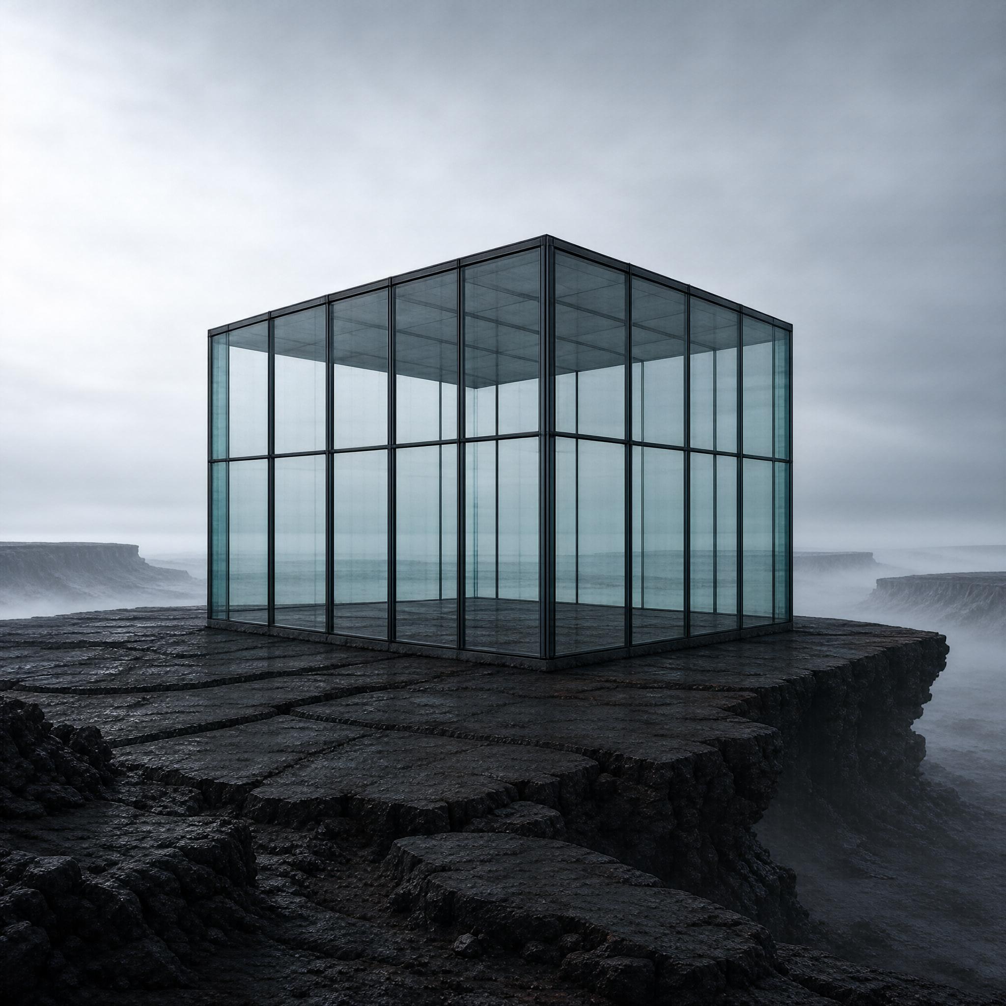 Glass Cube on Cliff