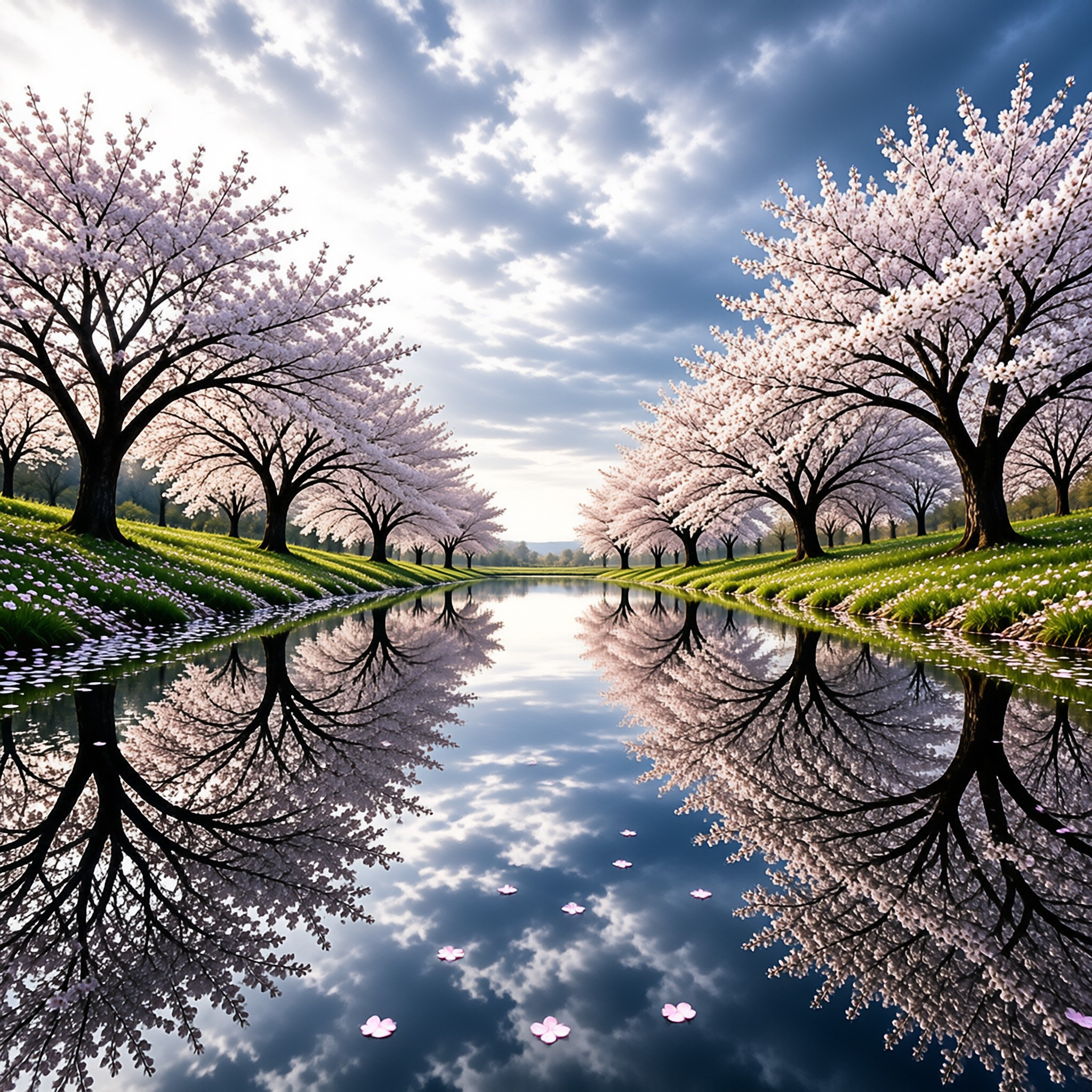 Cherry Blossom River Scene