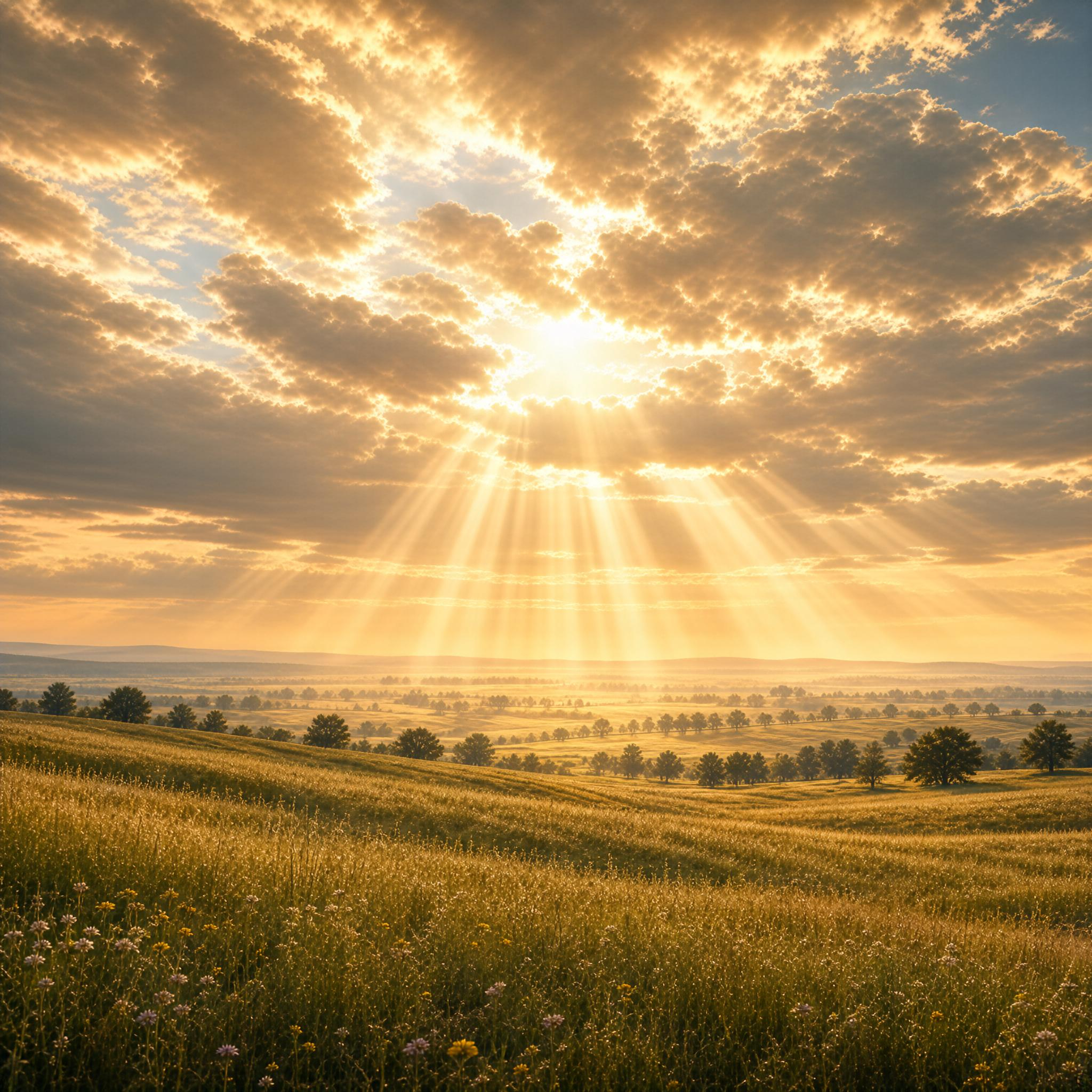 Golden Sunrise Over Fields