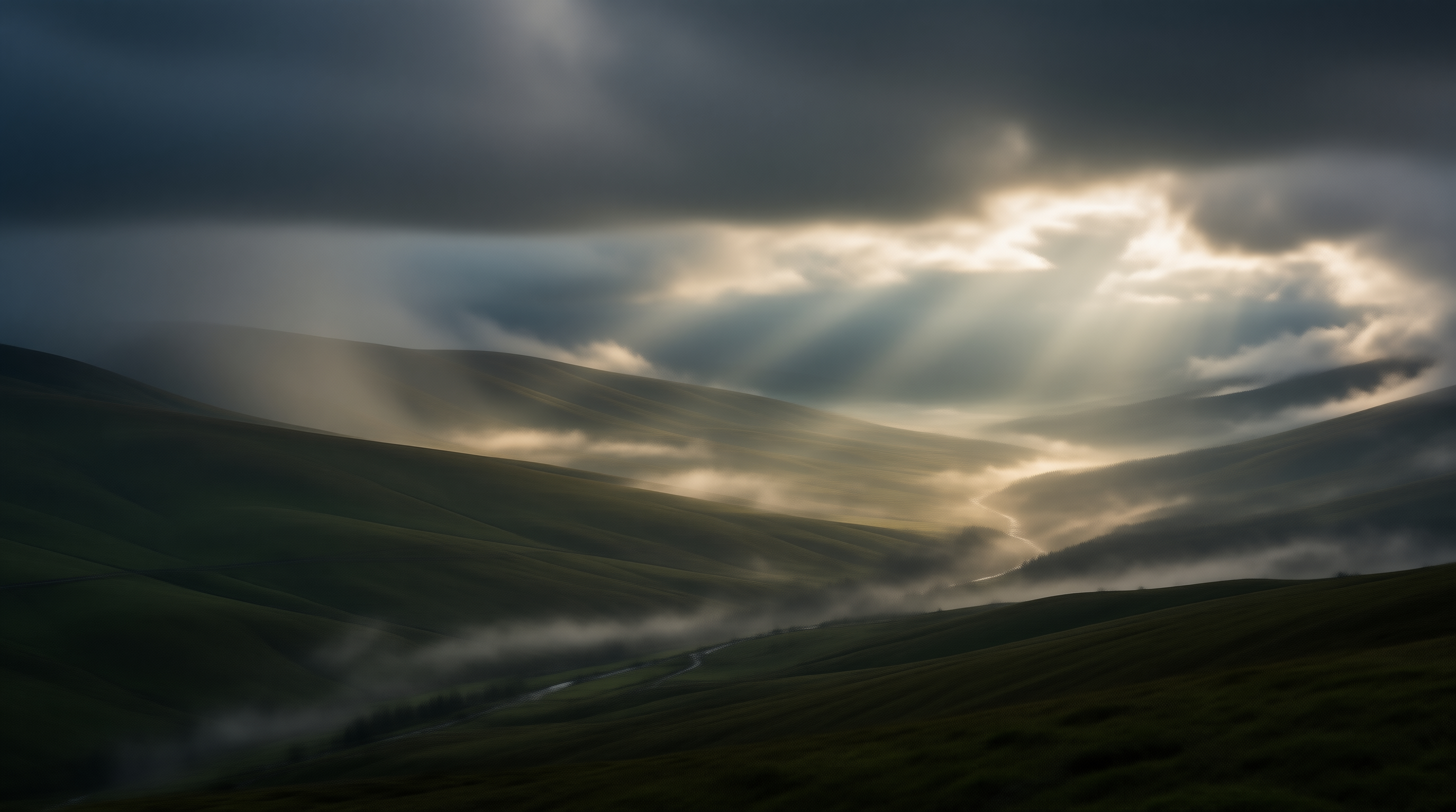 Sunbeams Over Misty Hills
