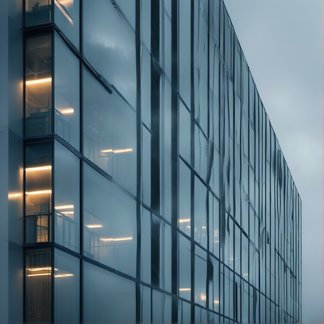 Glass Office Facade at Twilight