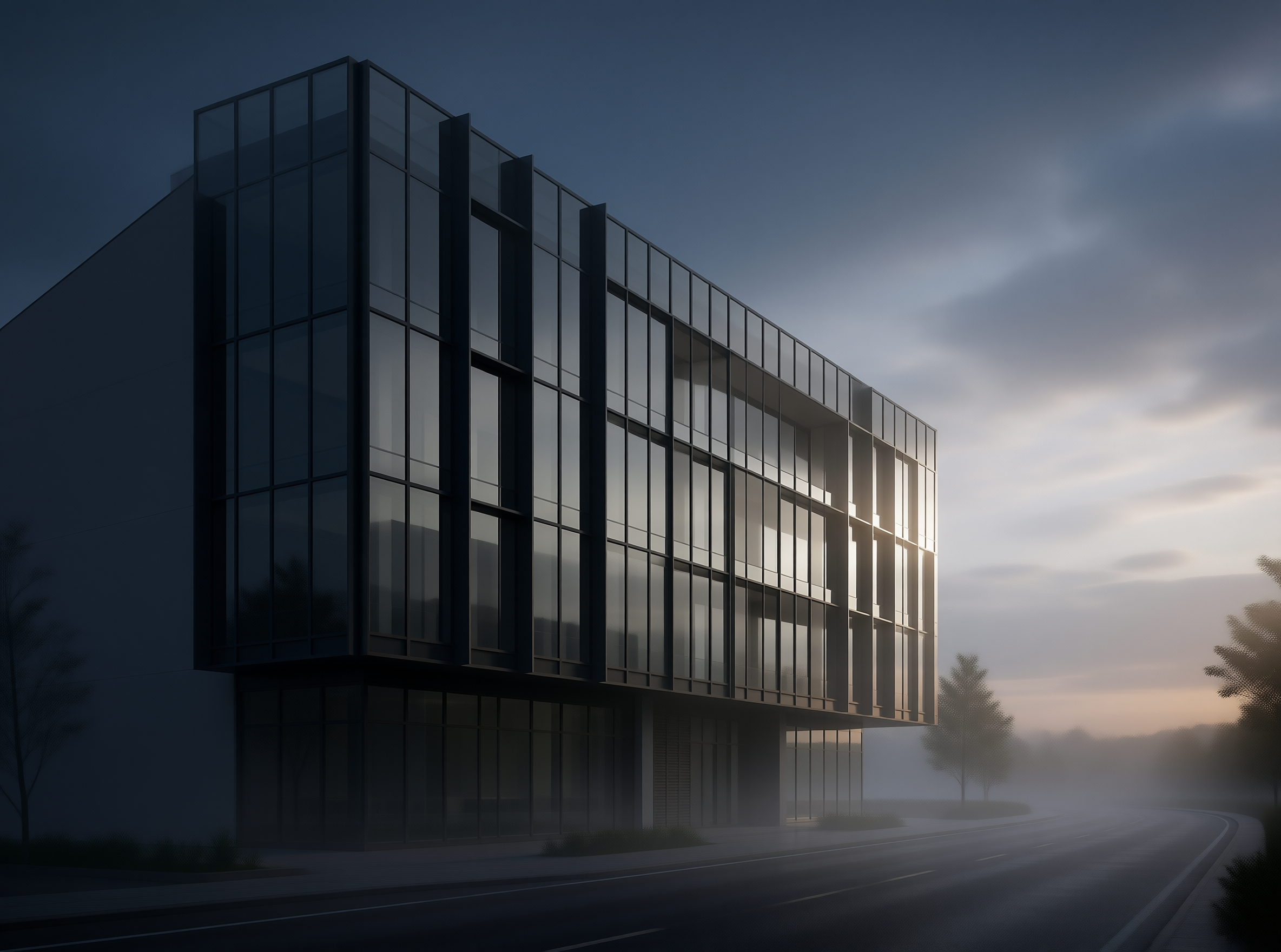 Modern Glass Building at Dusk
