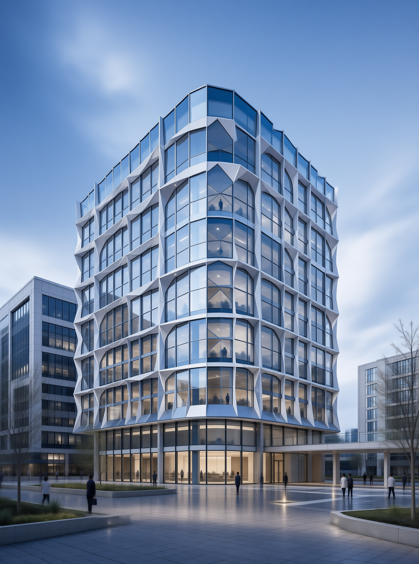 Curved Glass Tower in Business Plaza