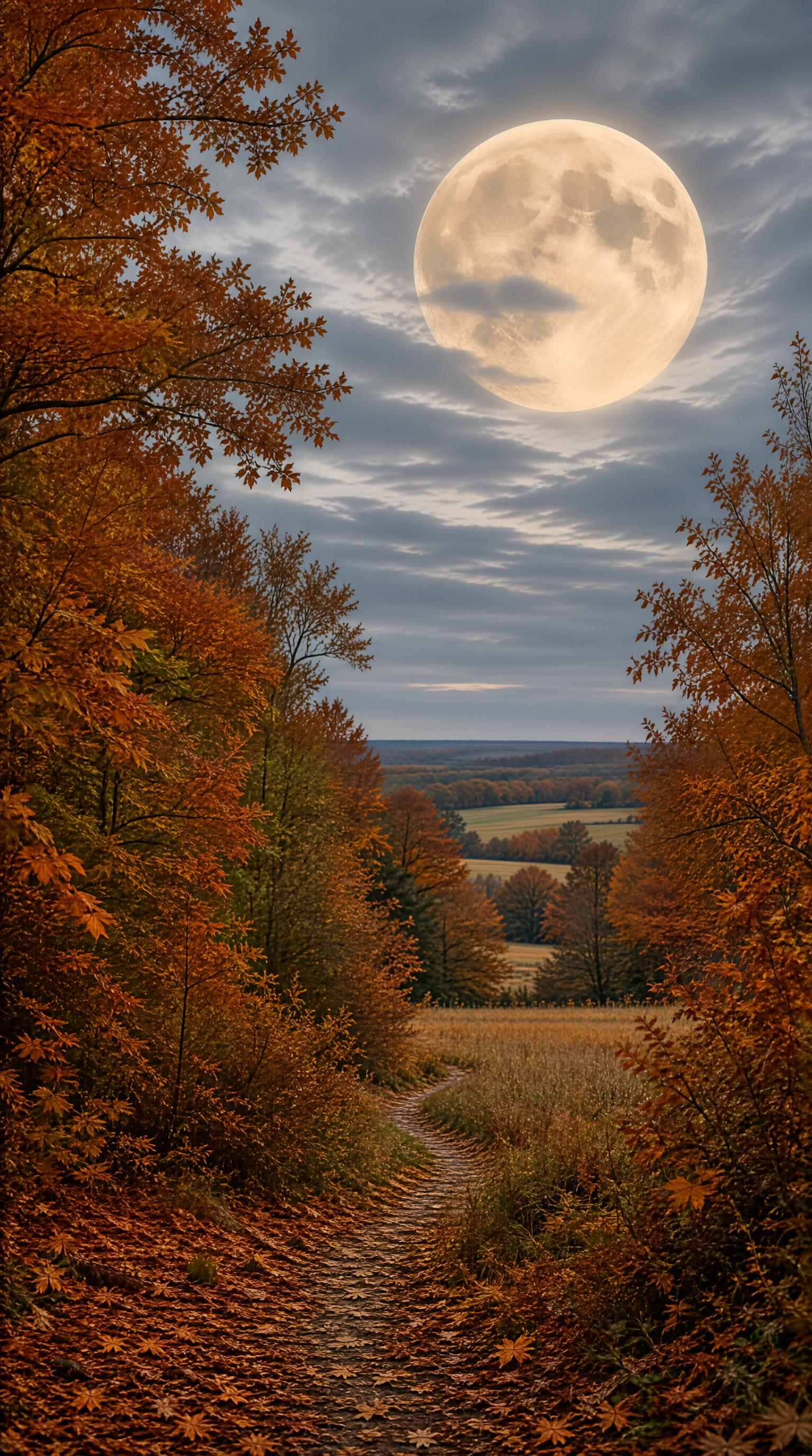 Moonlit Autumn Forest Path