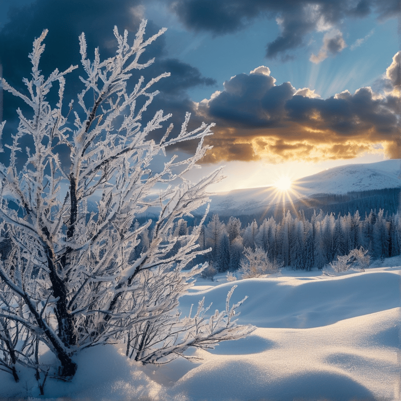 Winter Sunset Over Snowy Peaks